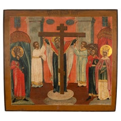 Vintage Russian Orthodox Icon St. Helena & Constantine Marcarius True Cross 1820