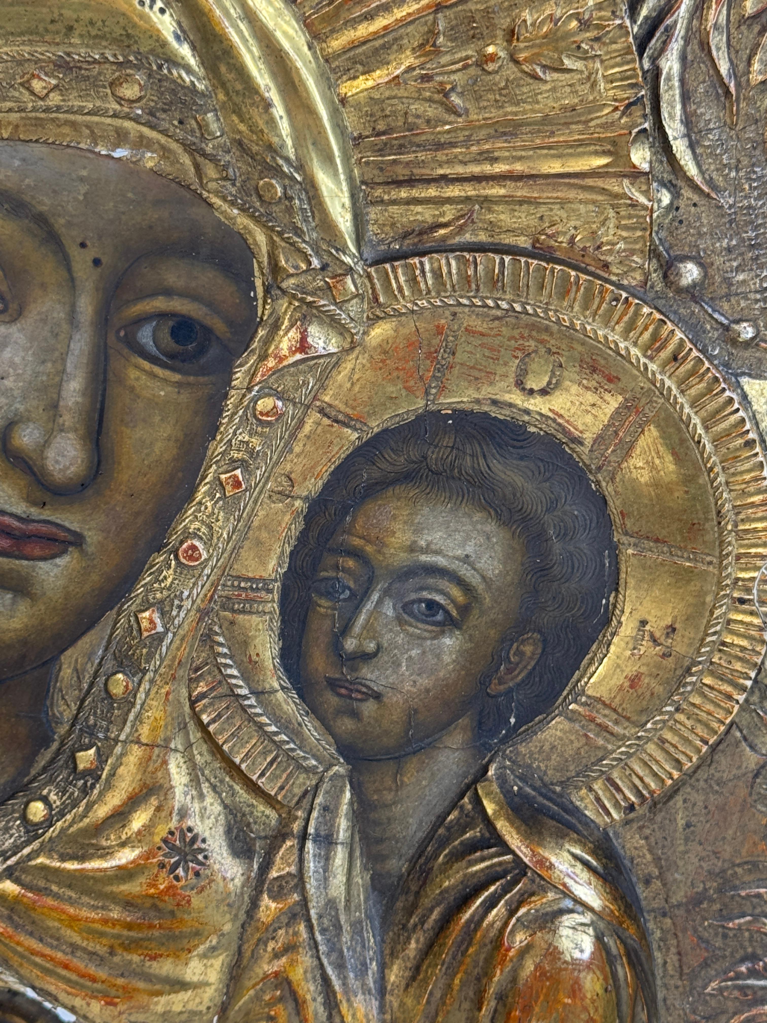 Gothic Antique Russian Orthodox Icon Tikhvin Mother of God, 17th Ct. Collection Popoff