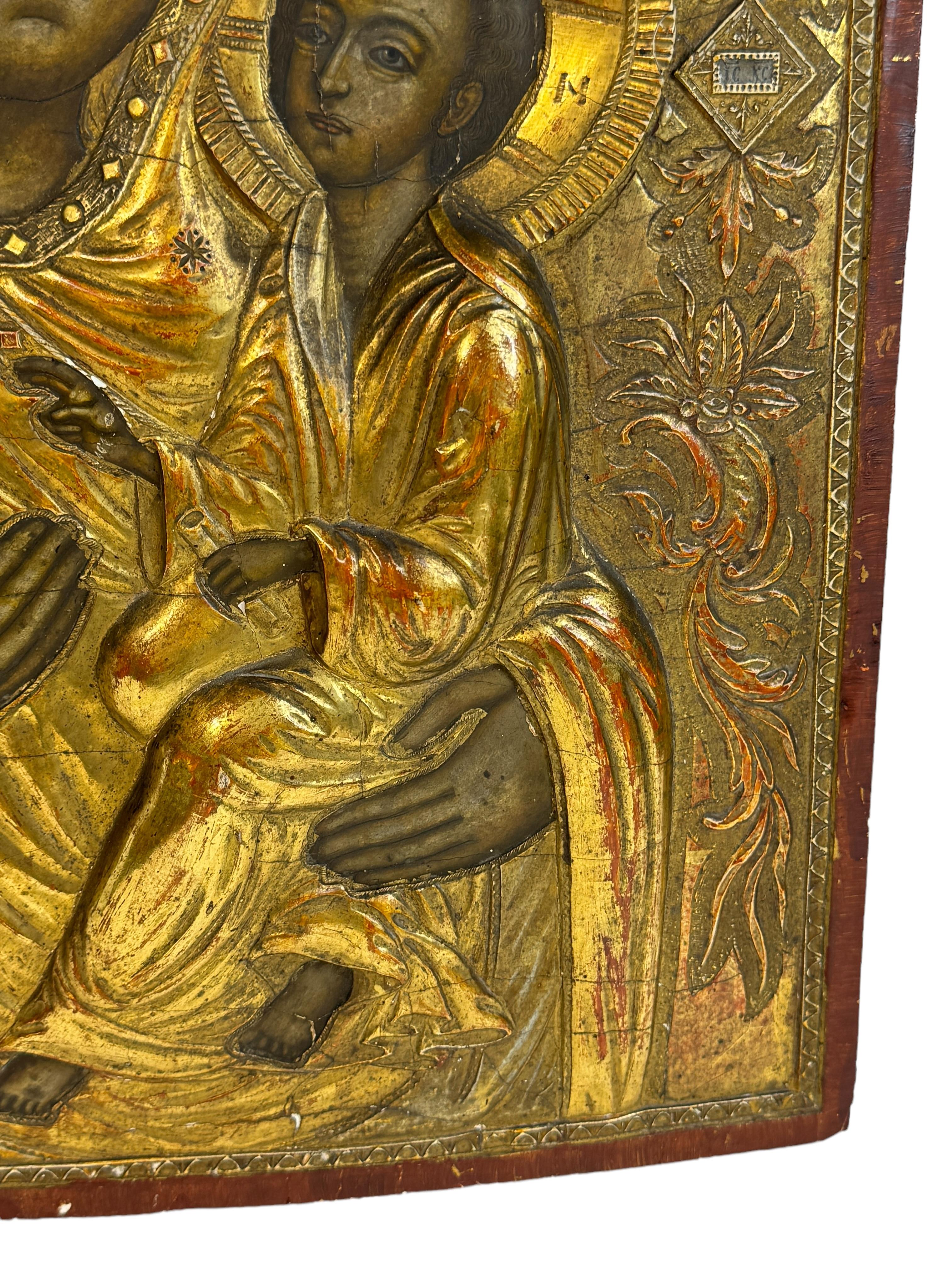 17th Century Antique Russian Orthodox Icon Tikhvin Mother of God, 17th Ct. Collection Popoff