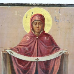 Antique Russian Orthodox Religious Icon Oil On Board Painting 19thC