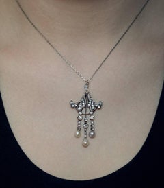 Antique Russian Pearl Diamond Art Nouveau Necklace