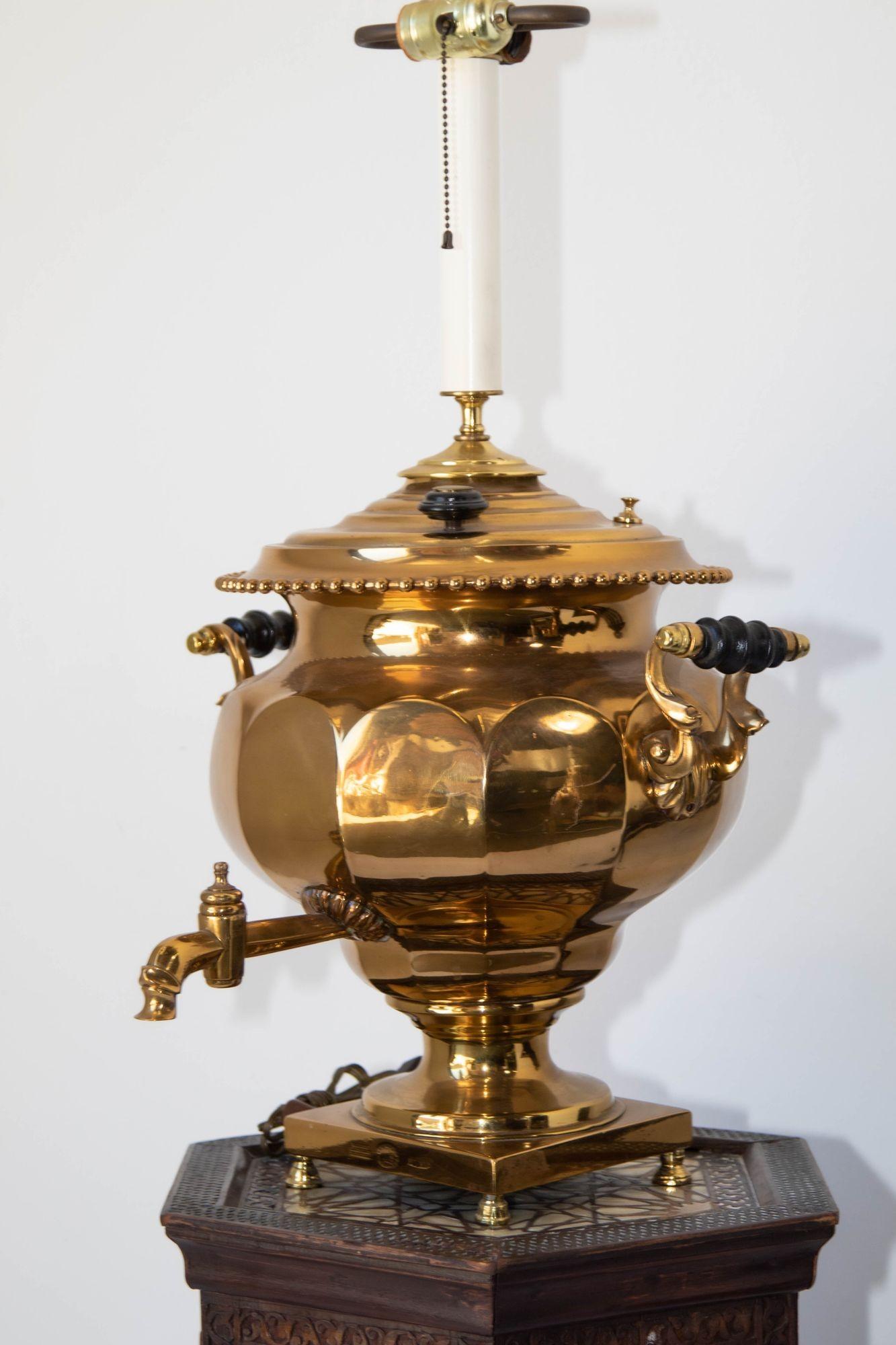 Antique Russian Polished Brass Samovar Table Lamp 19th C For Sale 1