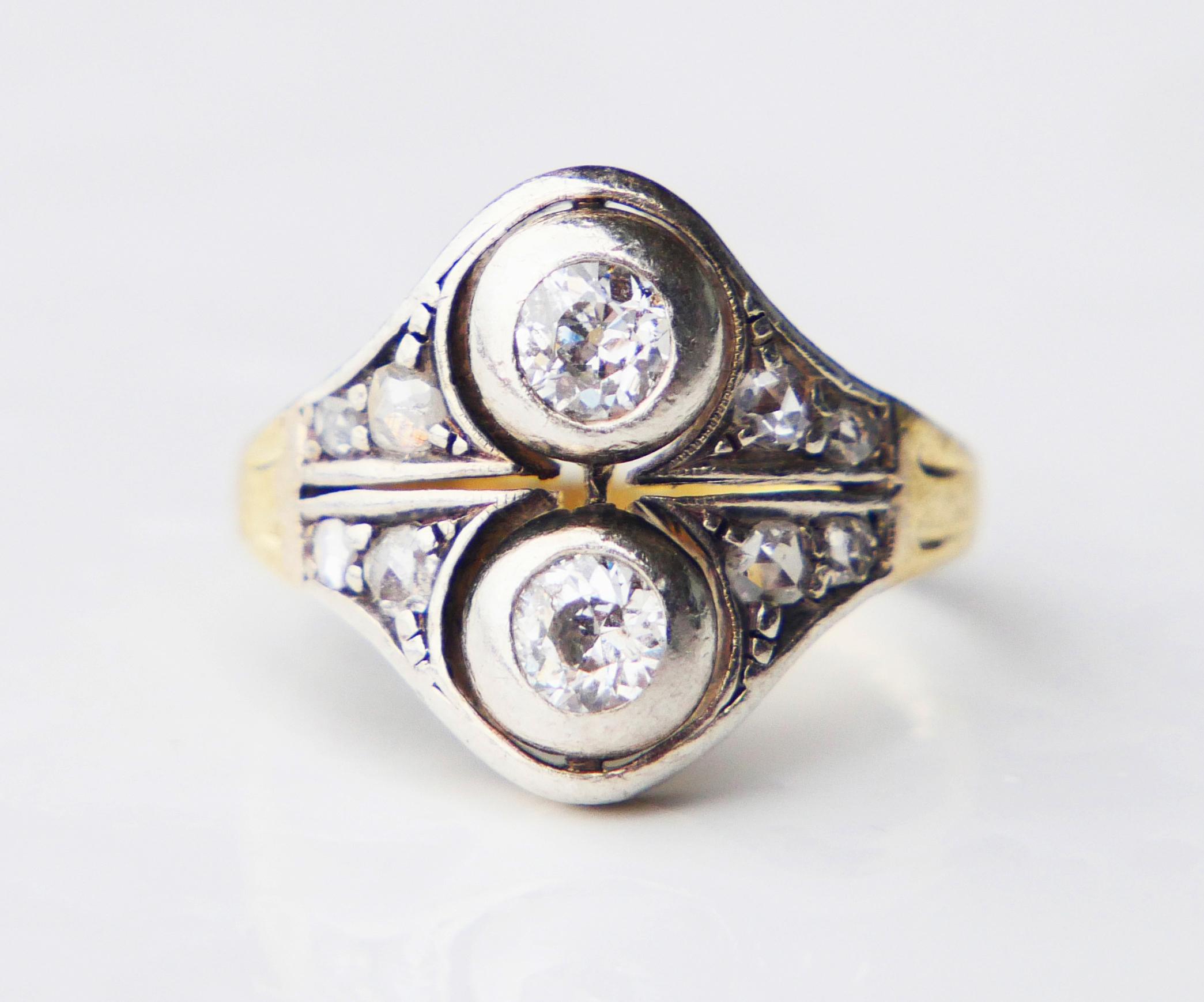 Antique Russian Ring 0.8 ctw. Diamonds solid 18K Gold Silver ØUS 6 / 4.55gr For Sale 5