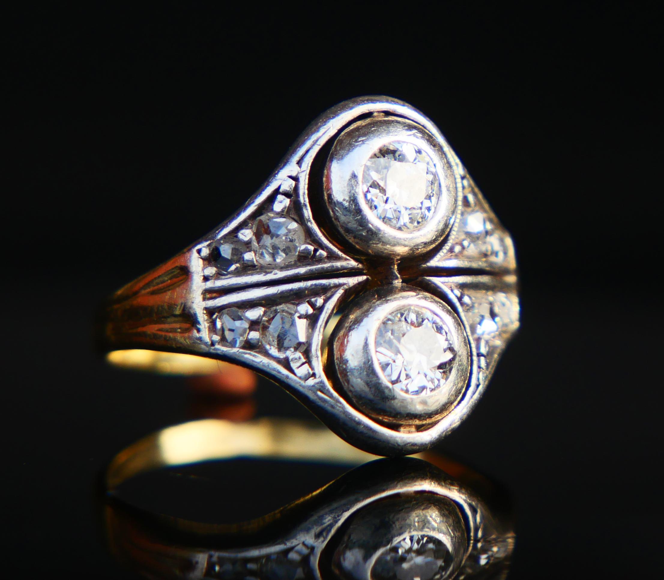 Art Deco Antique Russian Ring 0.8 ctw. Diamonds solid 18K Gold Silver ØUS 6 / 4.55gr For Sale