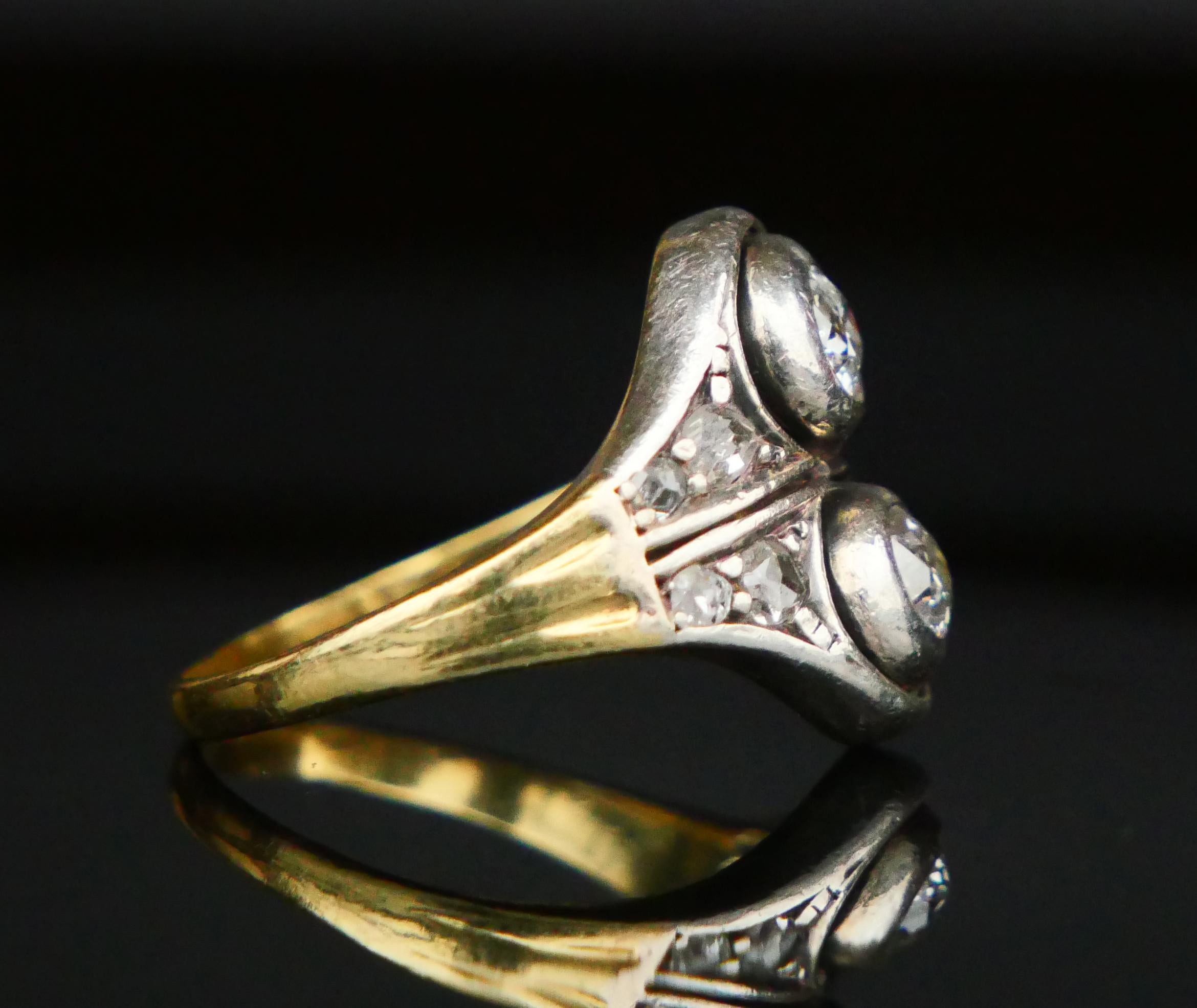 Women's Antique Russian Ring 0.8 ctw. Diamonds solid 18K Gold Silver ØUS 6 / 4.55gr For Sale