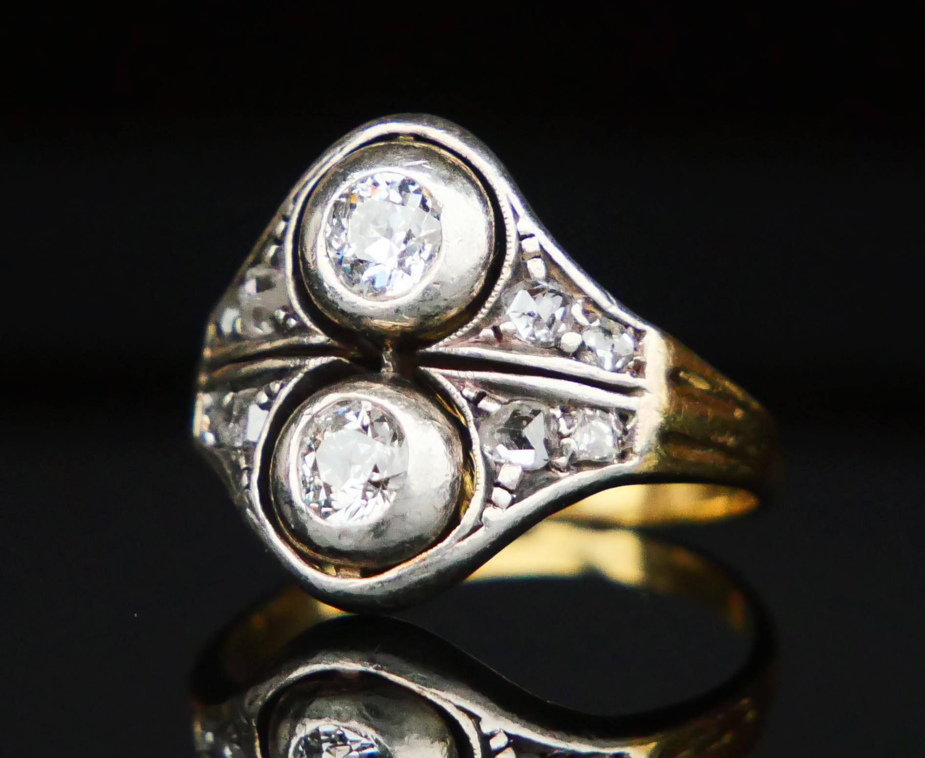 Antique Russian Ring 0.8 ctw. Diamonds solid 18K Gold Silver ØUS 6 / 4.55gr For Sale 1