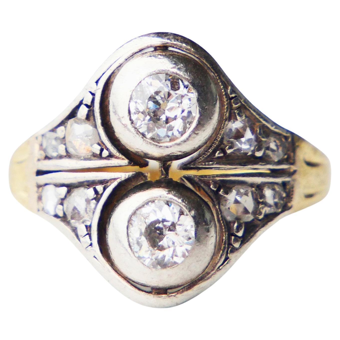 Antiker russischer Ring 0.8 ctw. Diamanten massiv 18K Gold Silber ØUS 6 / 4.55gr