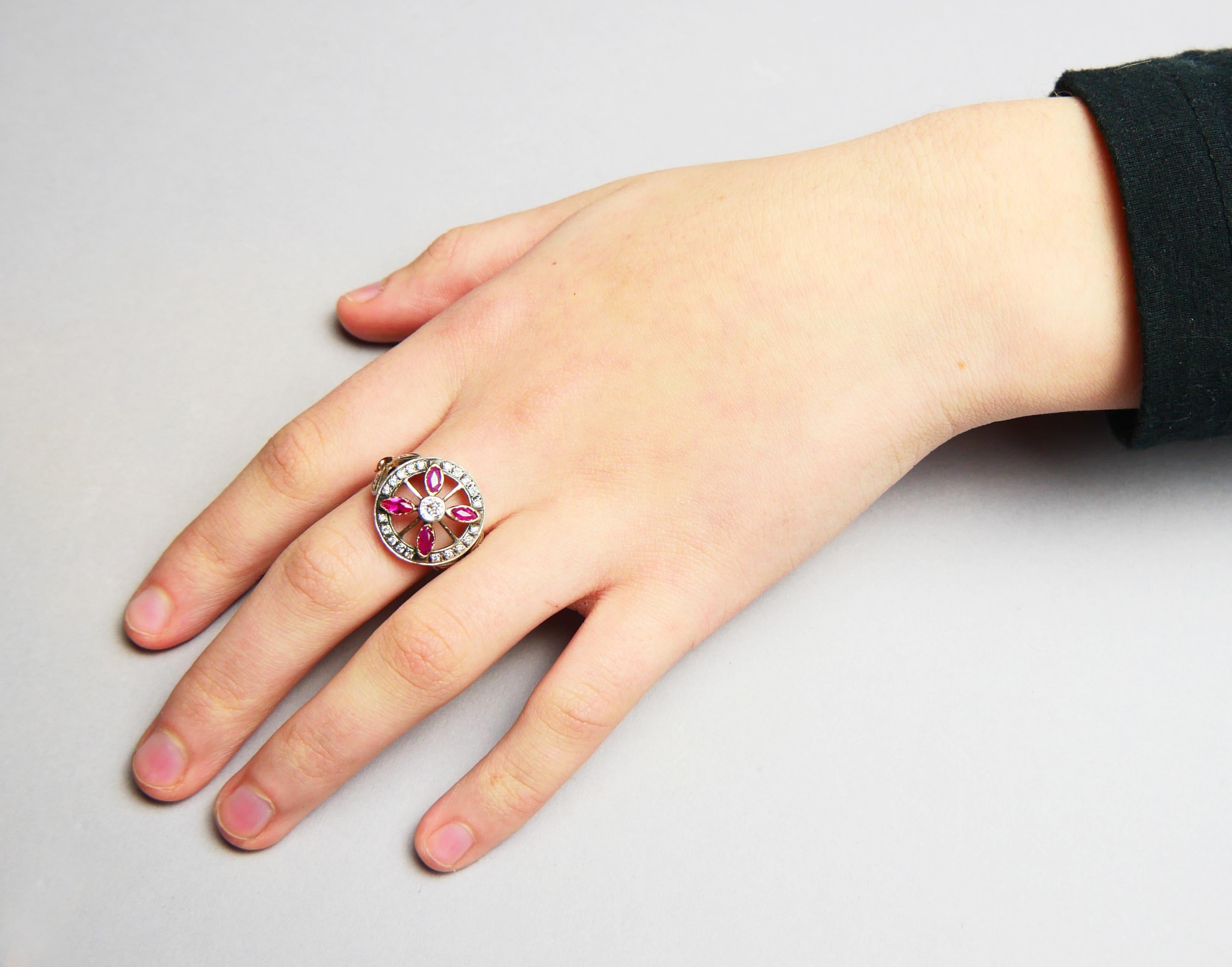 Anillo Antiguo Rubí natural 1,4ct Diamantes 1ctw Oro 14K macizo Plata ØUS 8 / 5,4g en venta 5