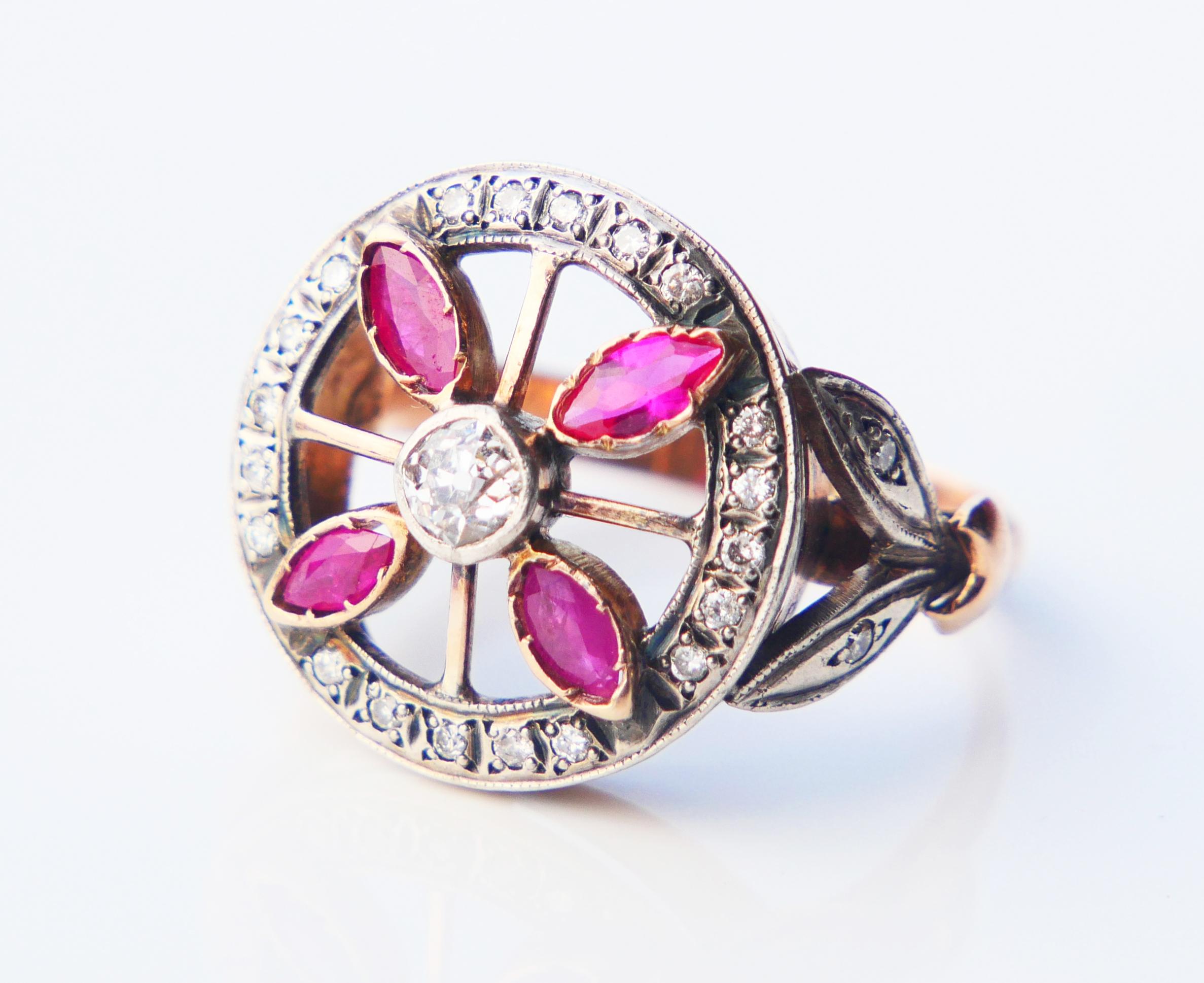 Anillo Antiguo Rubí natural 1,4ct Diamantes 1ctw Oro 14K macizo Plata ØUS 8 / 5,4g en venta 8