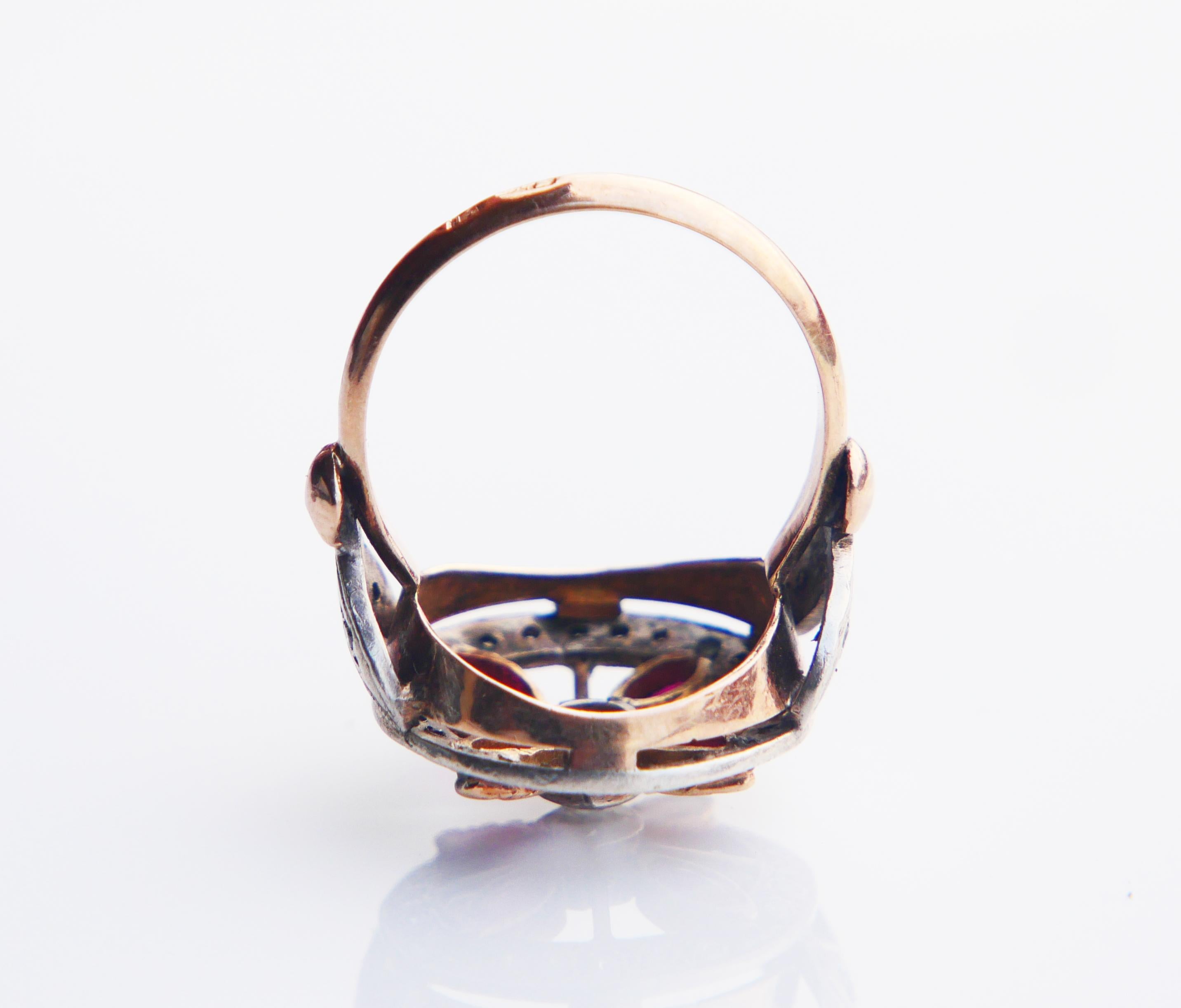Anillo Antiguo Rubí natural 1,4ct Diamantes 1ctw Oro 14K macizo Plata ØUS 8 / 5,4g en venta 9