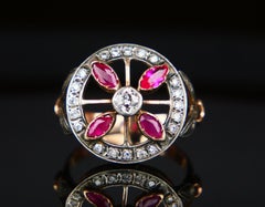 Bague ancienne naturelle 1.4ct Ruby 1ctw Diamonds solid 14K Gold Silver ØUS 8 / 5.4g