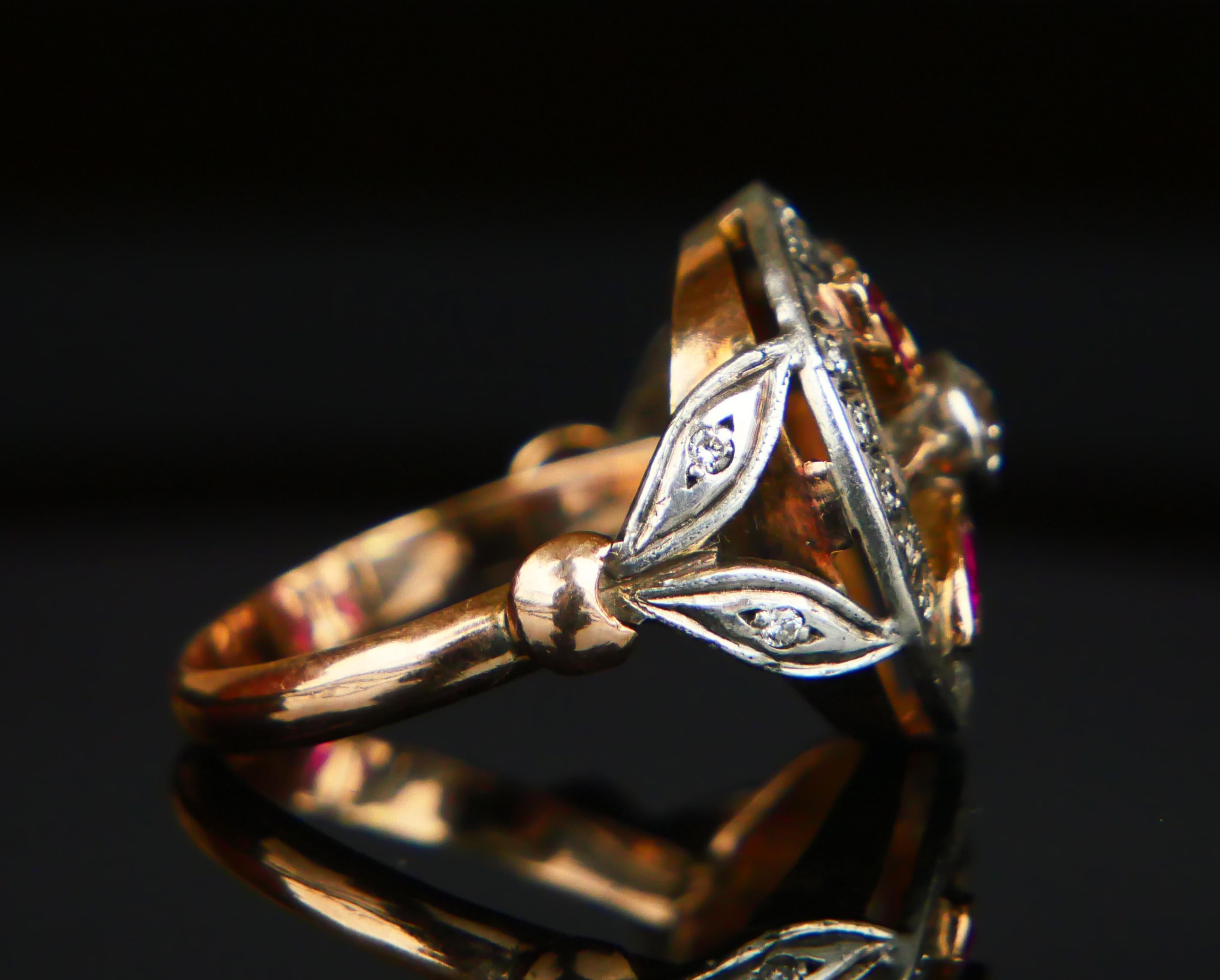 Anillo Antiguo Rubí natural 1,4ct Diamantes 1ctw Oro 14K macizo Plata ØUS 8 / 5,4g en venta 1