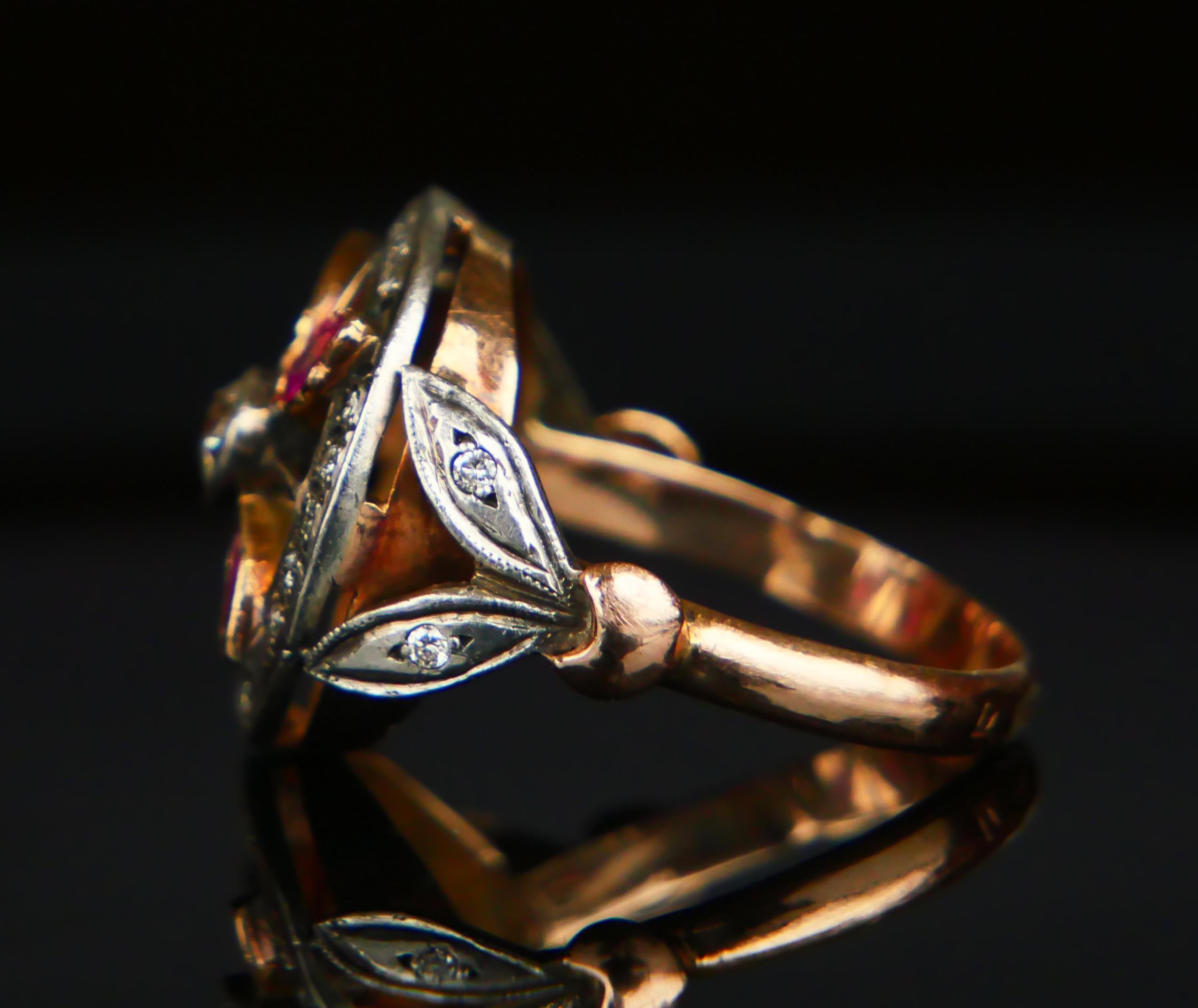 Anillo Antiguo Rubí natural 1,4ct Diamantes 1ctw Oro 14K macizo Plata ØUS 8 / 5,4g en venta 2