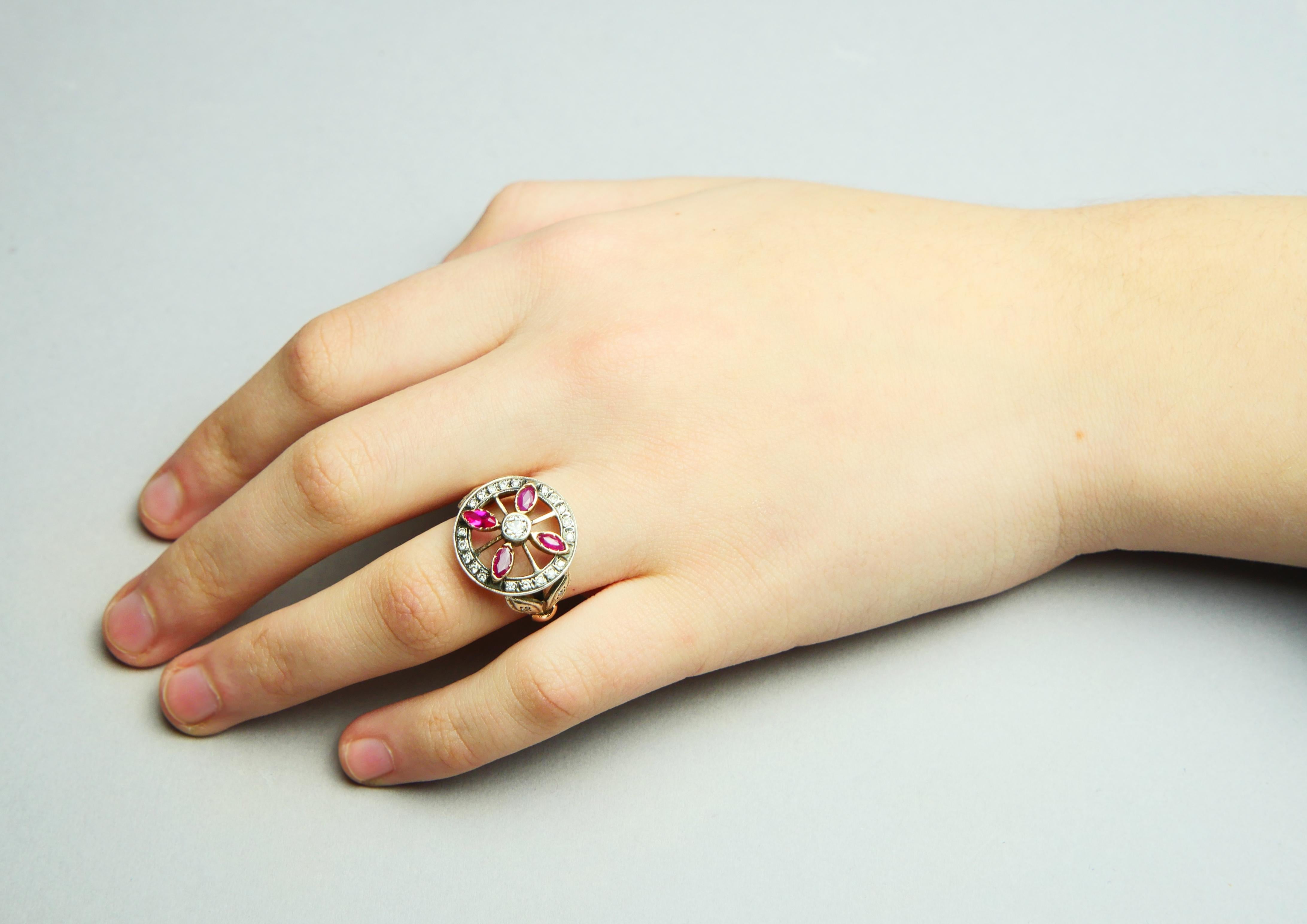 Anillo Antiguo Rubí natural 1,4ct Diamantes 1ctw Oro 14K macizo Plata ØUS 8 / 5,4g en venta 4