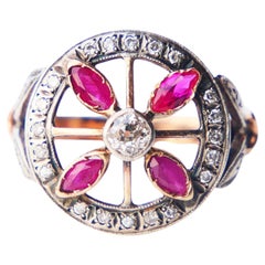 Antiker Ring natürlich 1.4ct Rubin 1ctw Diamanten massiv 14K Gold Silber ØUS 8 / 5.4g