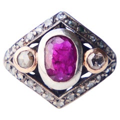 Bague ancienne naturelle 1.55ct Rubis 1ctw Diamants 56/ 14K Or ØUS7/5.8g