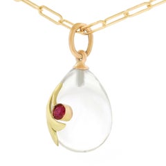 Antique Russian Rock Crystal and Gold Easter Egg Pendant