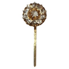 Antique Russian Rose Cut Diamond Gold Pin Brooch