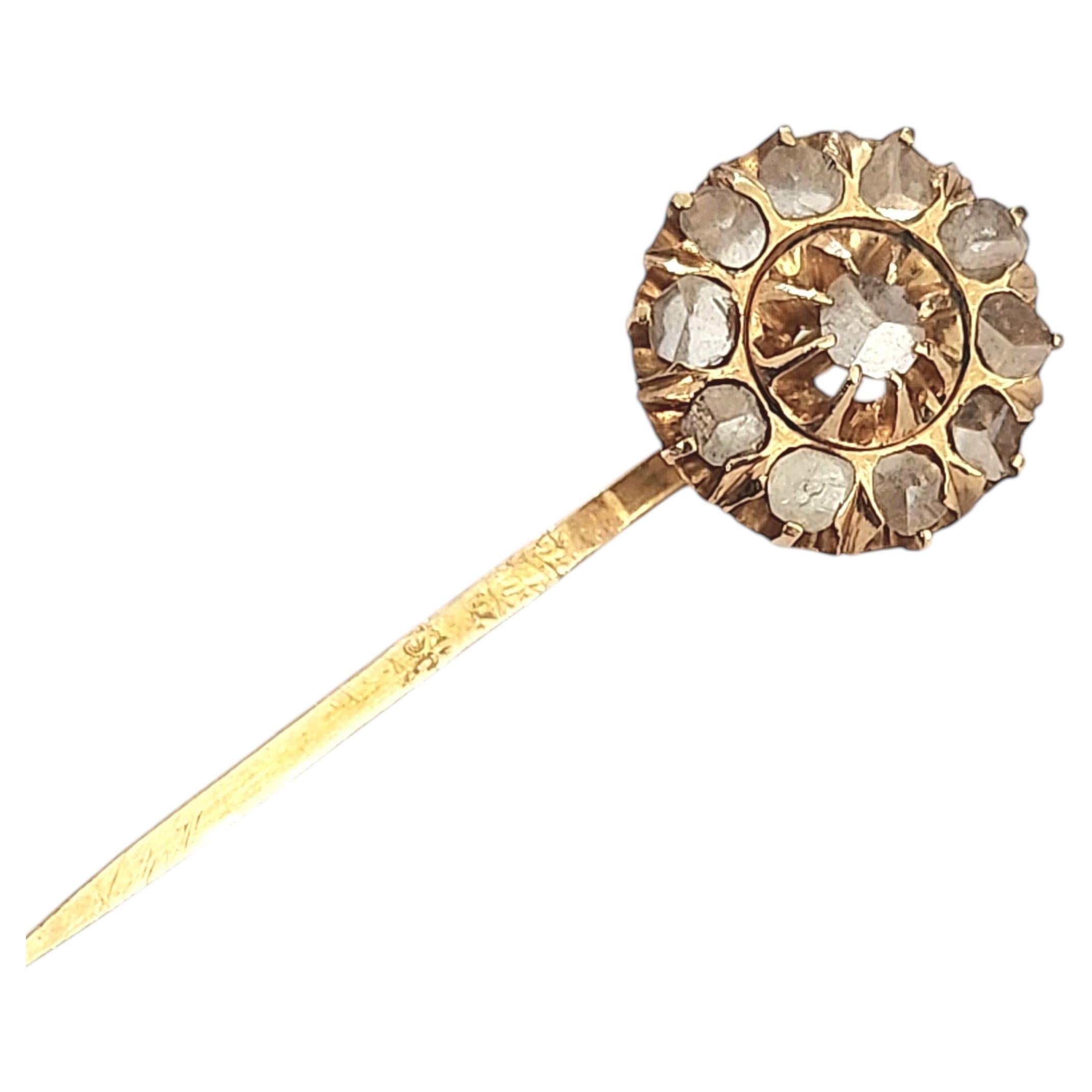 Antique Russian Rose Cut Diamond Gold Hat Pin Brooch For Sale at 1stDibs