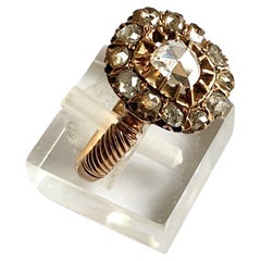 Antique 14k Gold Russian Rose Cut Diamond Ring 