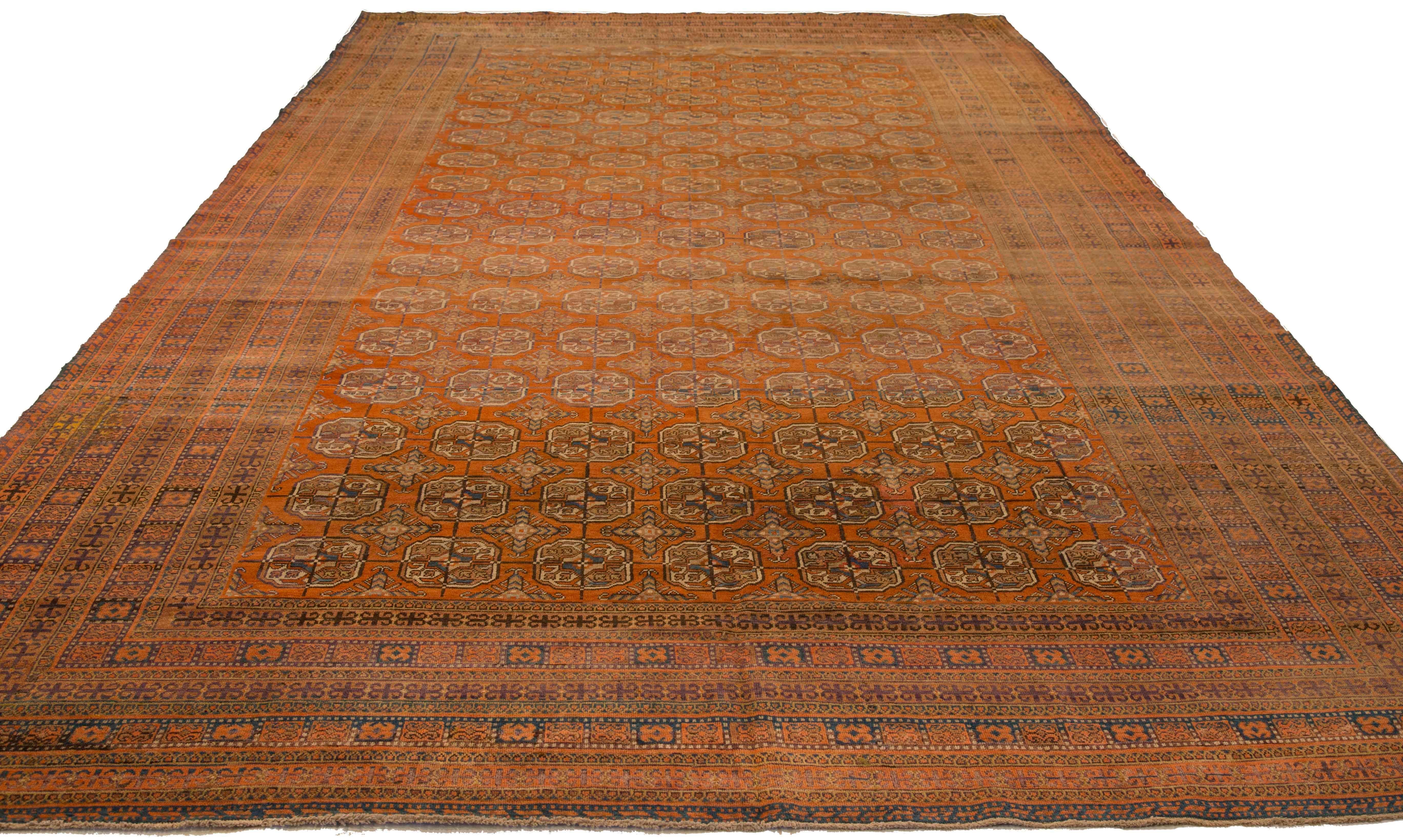 Antique Persian rug handwoven from the finest sheep’s wool and colored with all-natural vegetable dyes that are safe for humans and pets. It’s a traditional Bijar design featuring floral details in red, pink, green and brown. It’s a beautiful piece