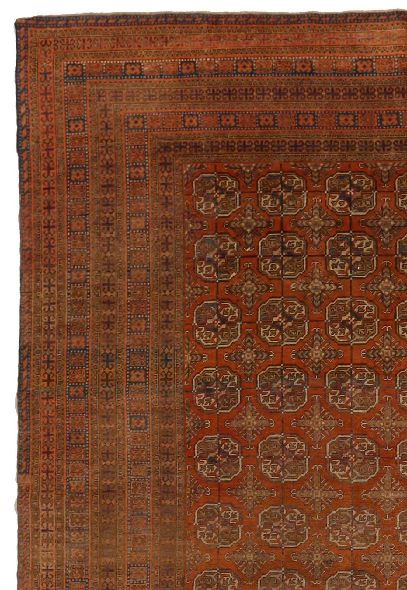 Persian  Antique Russian Rug Khotan Style with Red & Brown Geometric Patterns All-Over For Sale