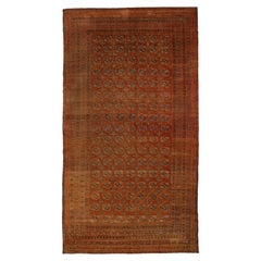  Antiker russischer antiker Teppich im Khotan-Stil mit roten und braunen geometrischen Mustern All-Over