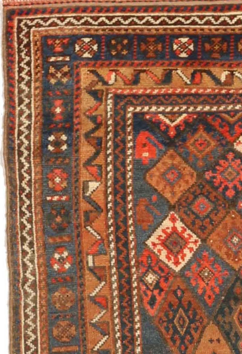 Persian Antique Russian Rug with Rustic Colored Diamond Details on Green Field For Sale