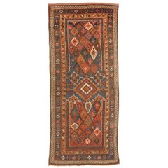 Antique Russian Rug with Rustic Colored Diamond Details on Green Field