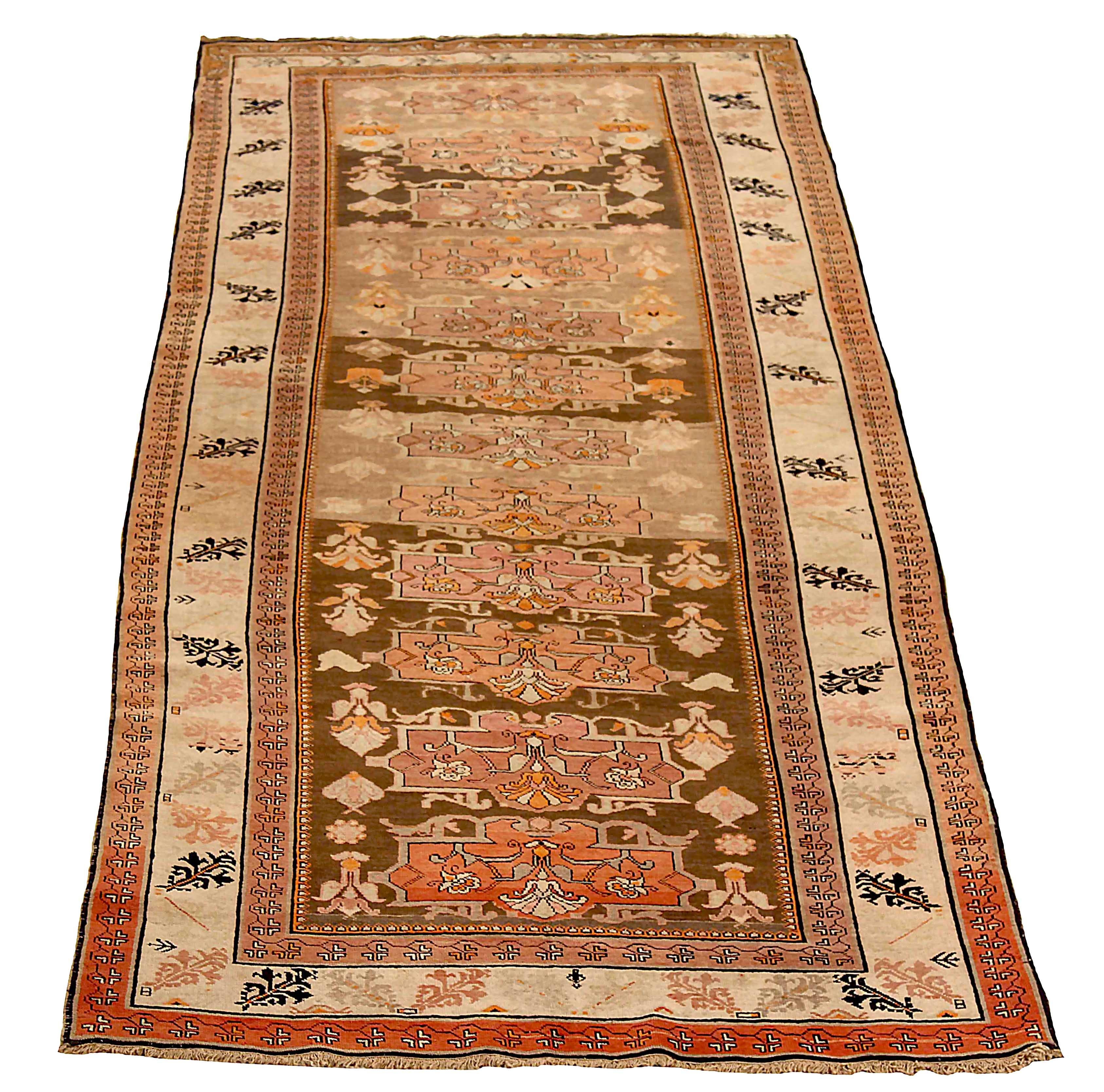 Antique Russian runner rug handwoven from the finest sheep’s wool. It’s colored with all-natural vegetable dyes that are safe for humans and pets. It’s a traditional Karebagh design handwoven by expert artisans. It’s a lovely runner rug that can be
