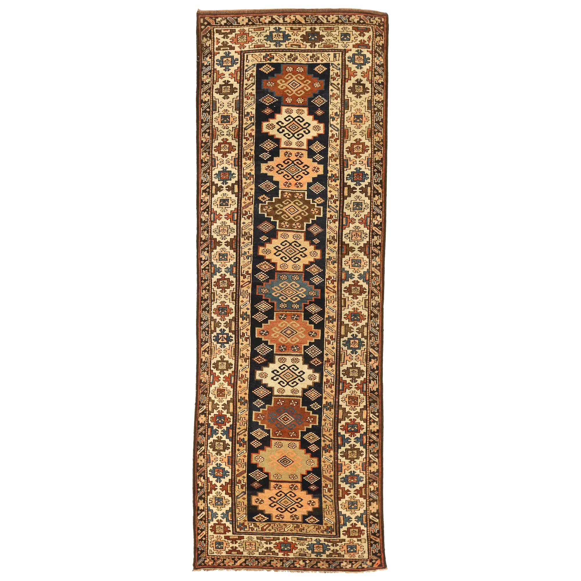 Antique Russian Runner Rug Kazak Design For Sale