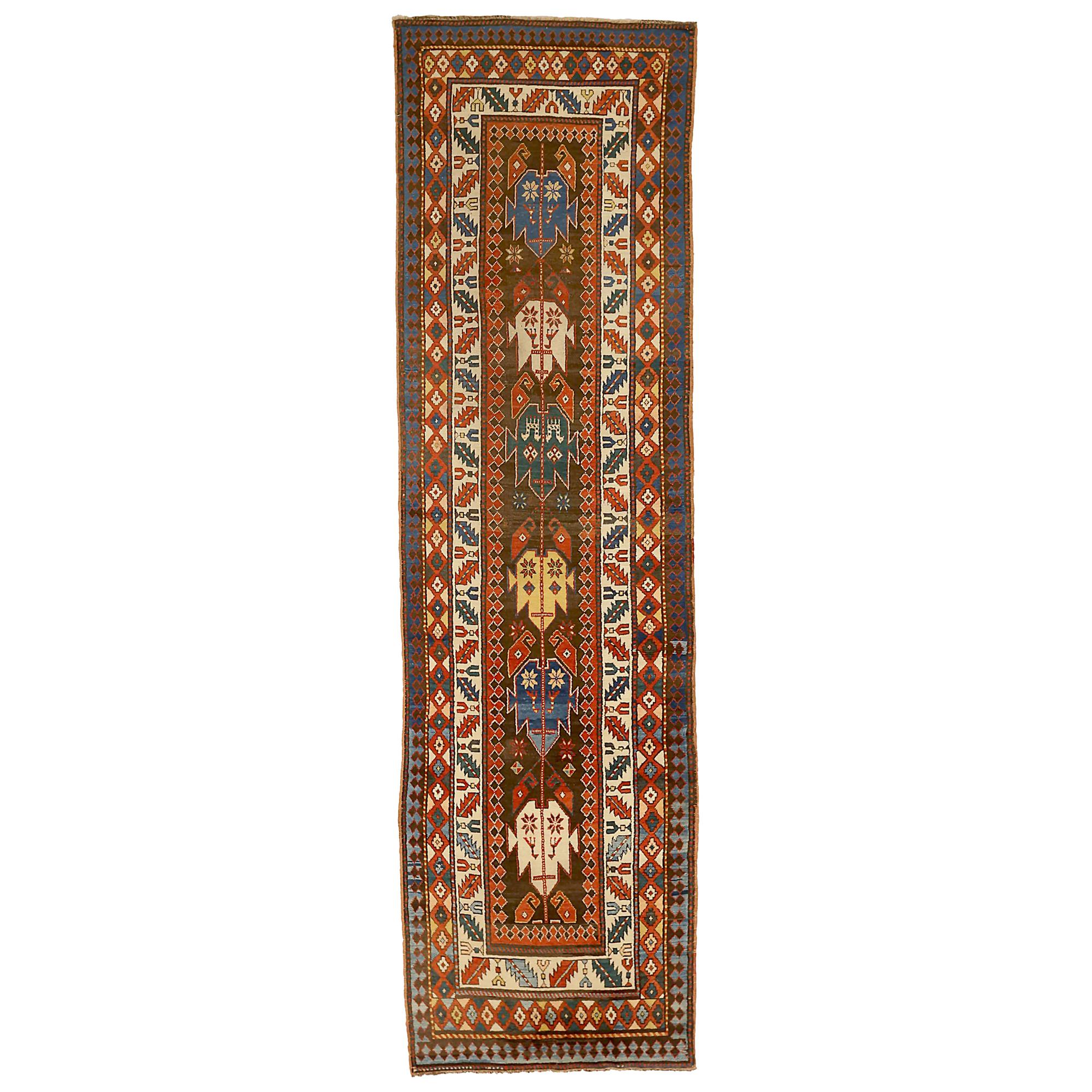 Antique Russian Runner Rug Kazak Design