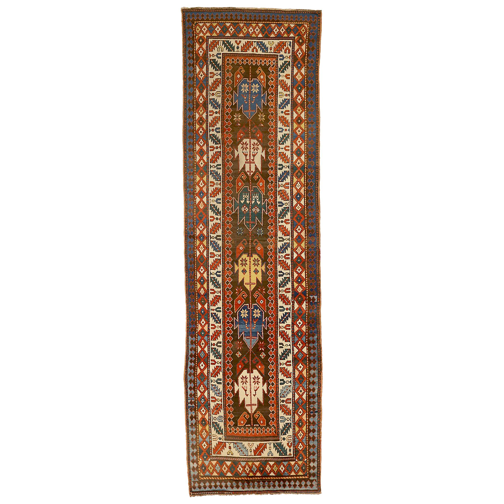 Antique Russian Runner Rug Kazak Design