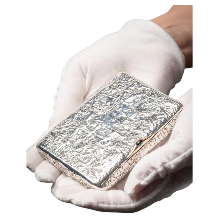 Antique Russian Samorodok Silver, Gold, Diamond Cigarette Case by Peter  Baskakov For Sale at 1stDibs