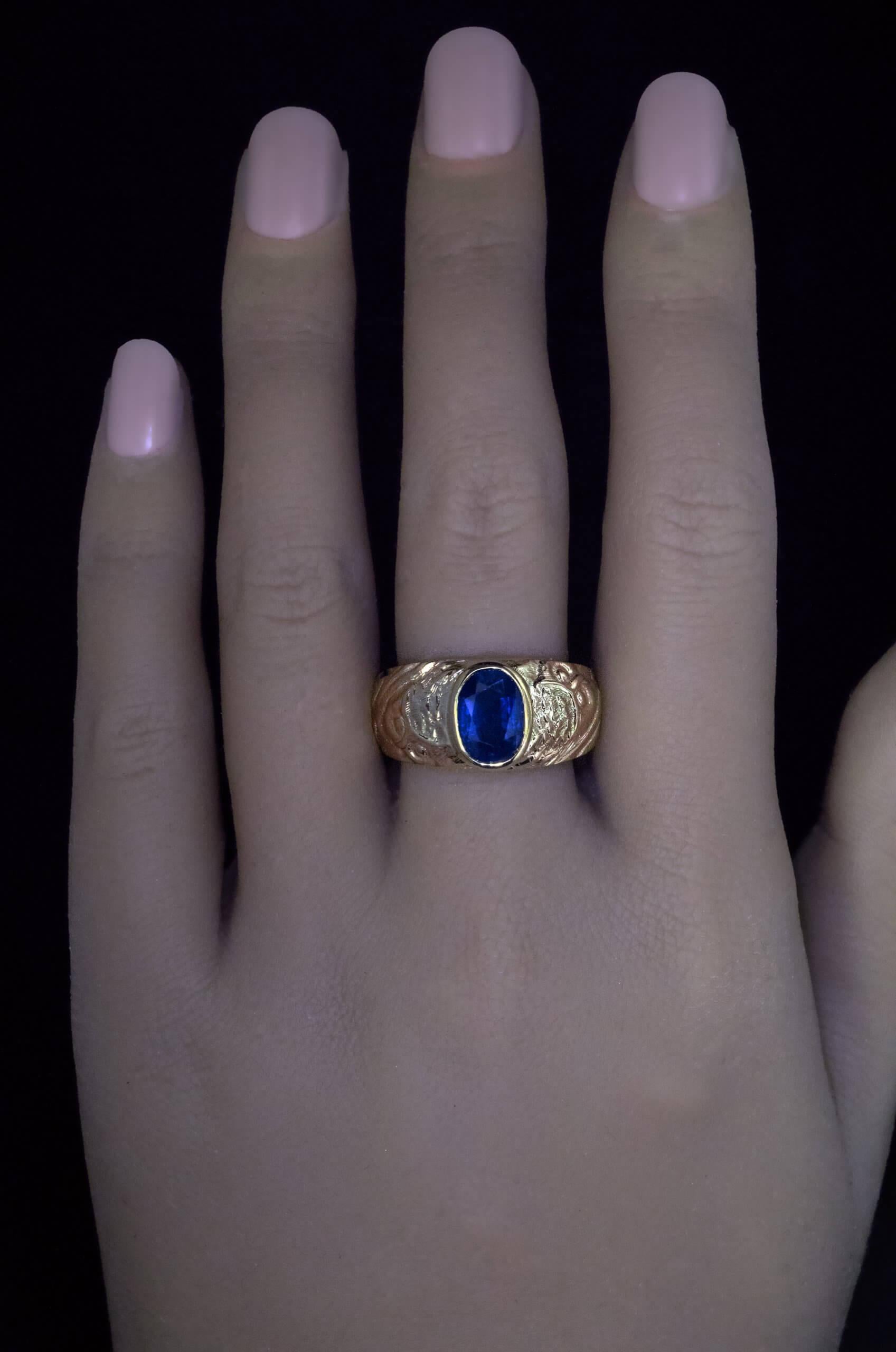 Oval Cut Antique Russian Sapphire Gold Unisex Ring For Sale