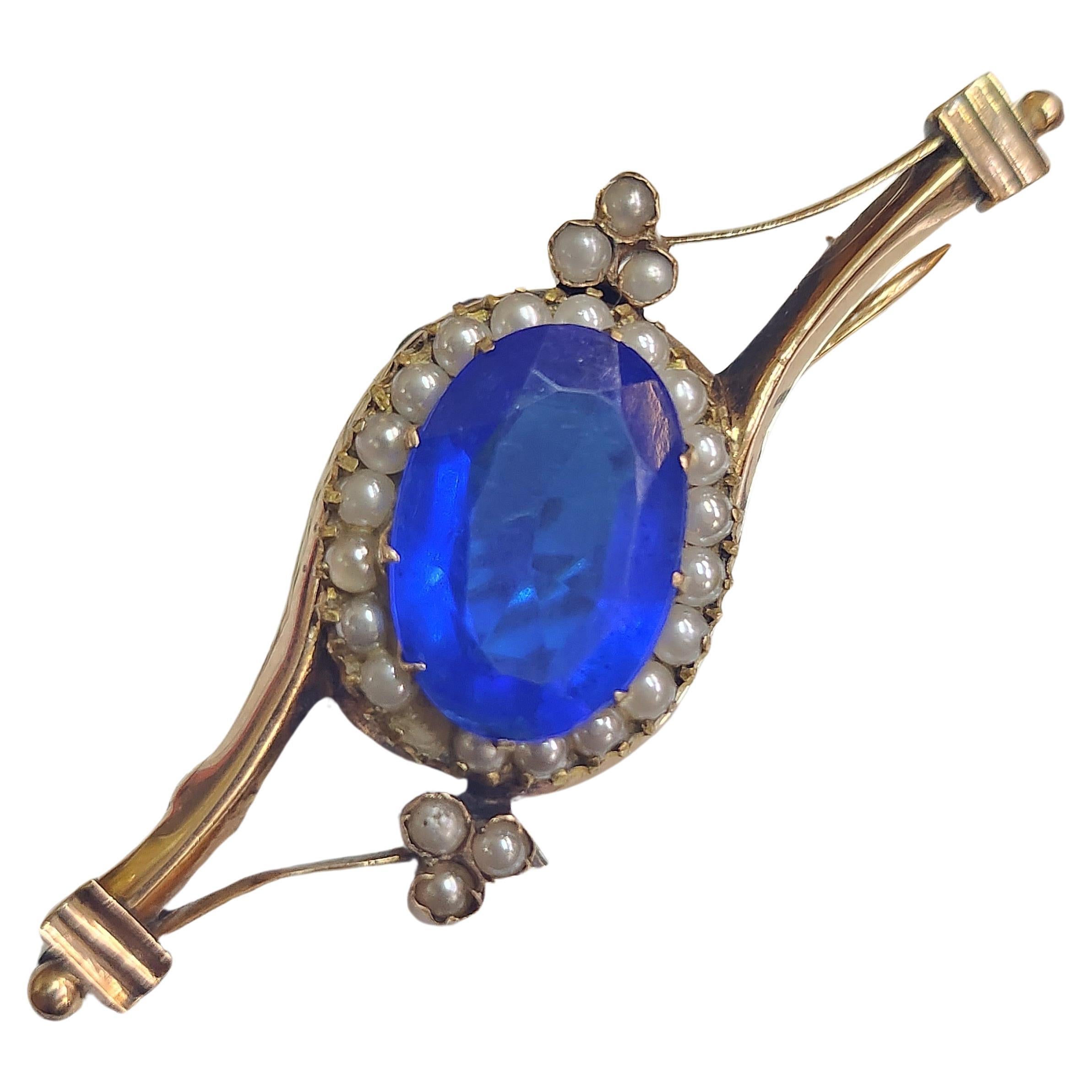 Antique Russian Seed Pearls Gold Brooch
