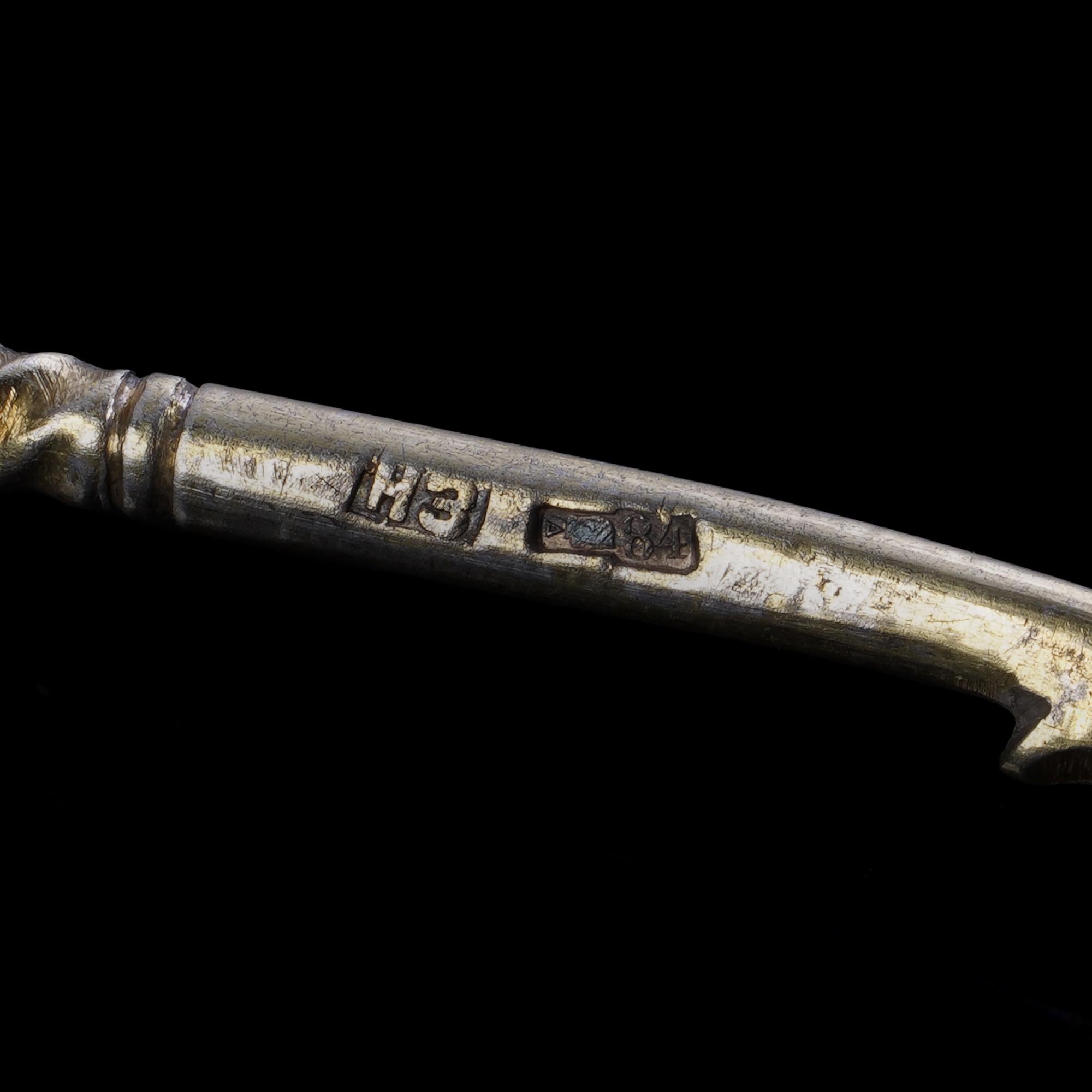 Argento Antico set russo di 12 cucchiai in smalto cloisonné e argento in vendita