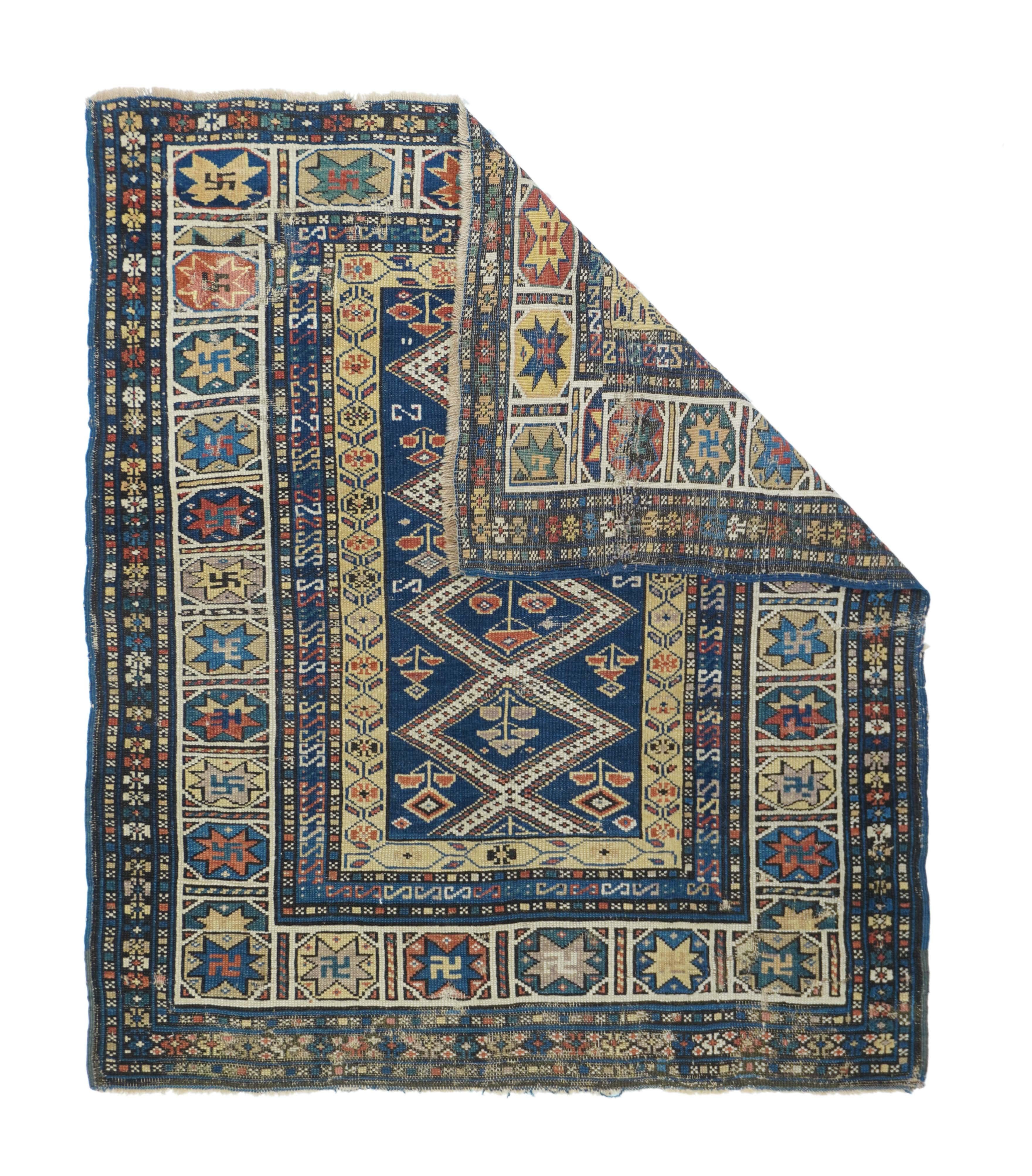 Antique Shirvan Rug 3'3'' x 3'9''.