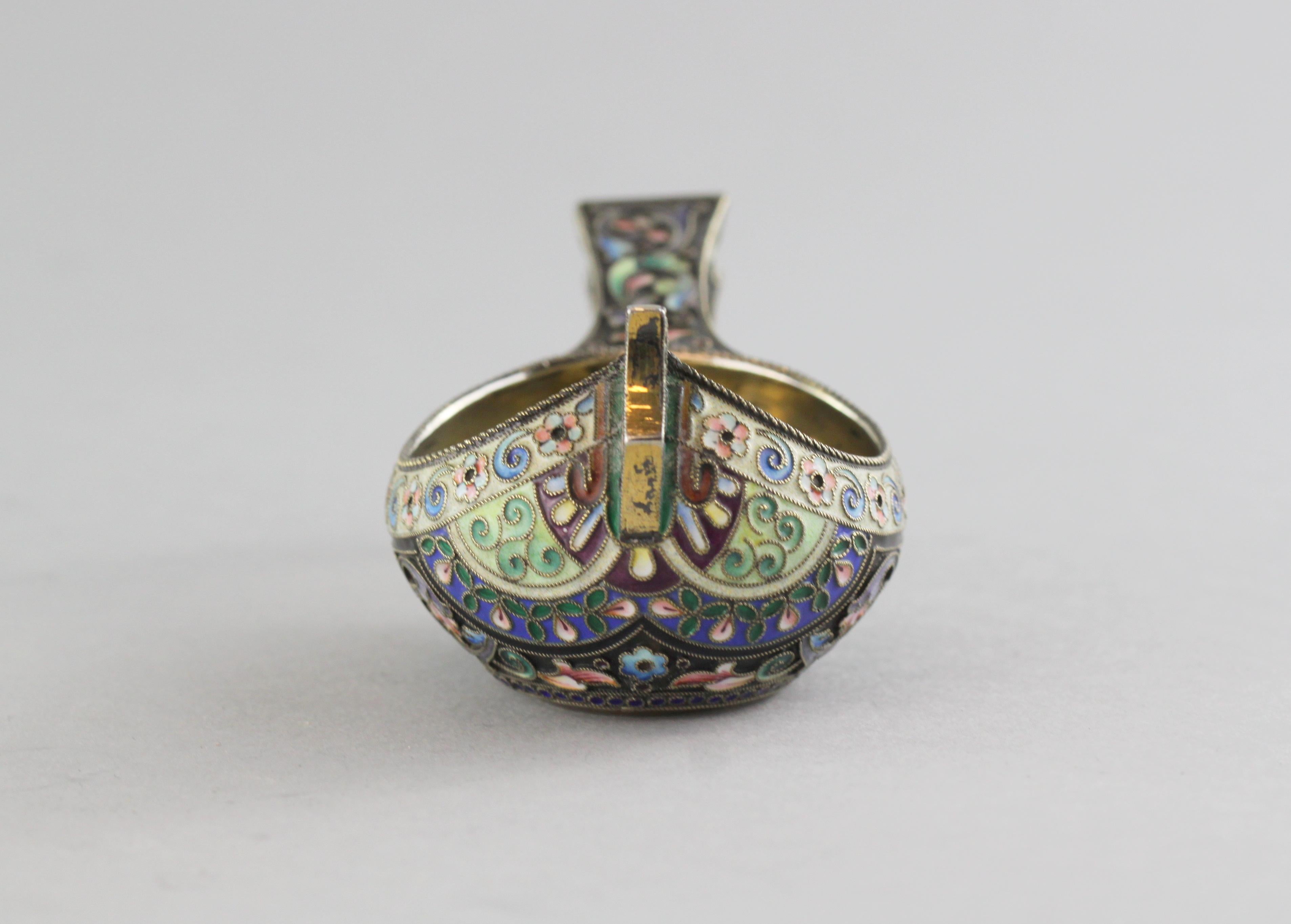 Cloissoné Antique Russian Silver and Cloisonné Enamel Kovsh, Nikolay Alekseyev