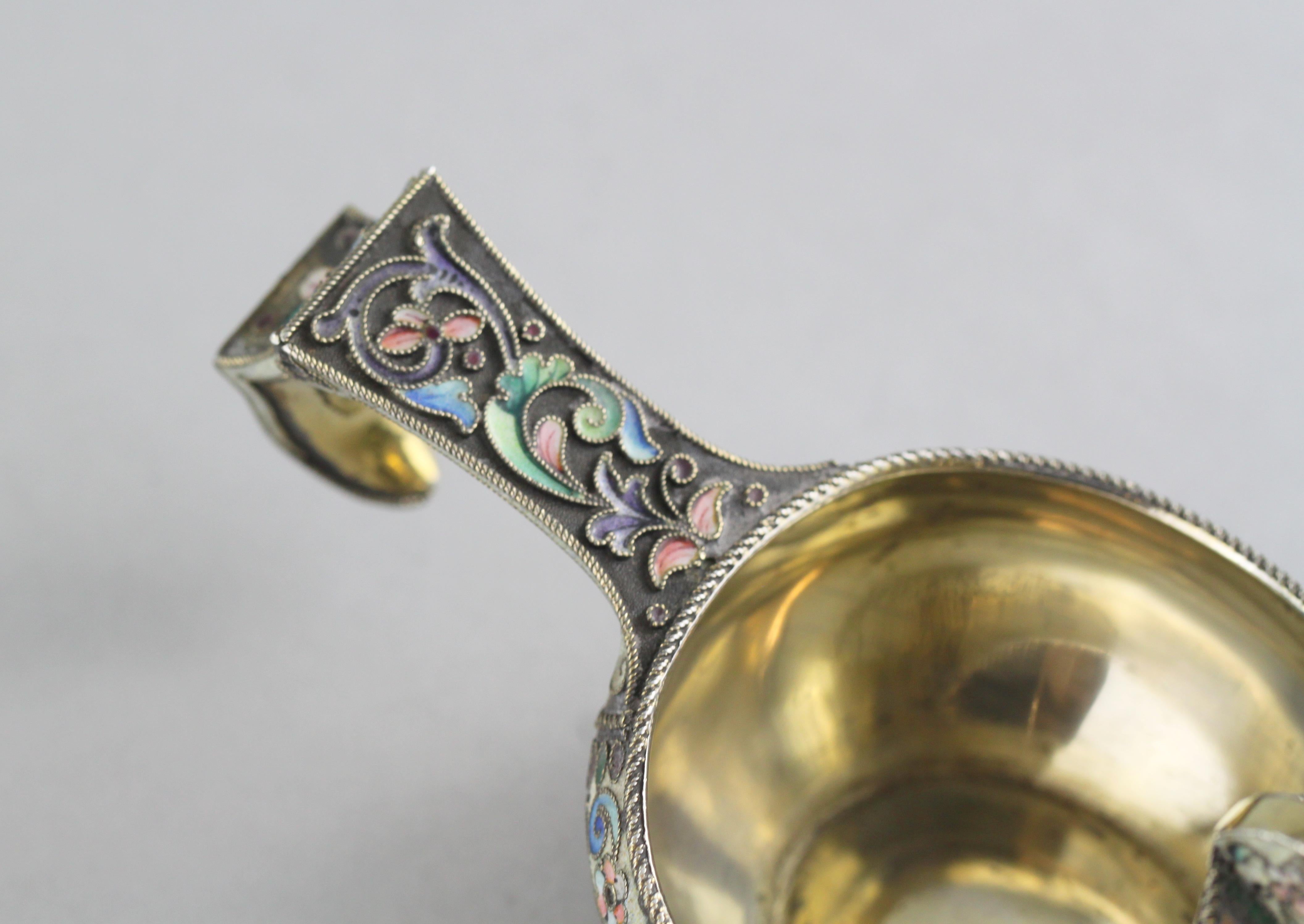 Late 19th Century Antique Russian Silver and Cloisonné Enamel Kovsh, Nikolay Alekseyev