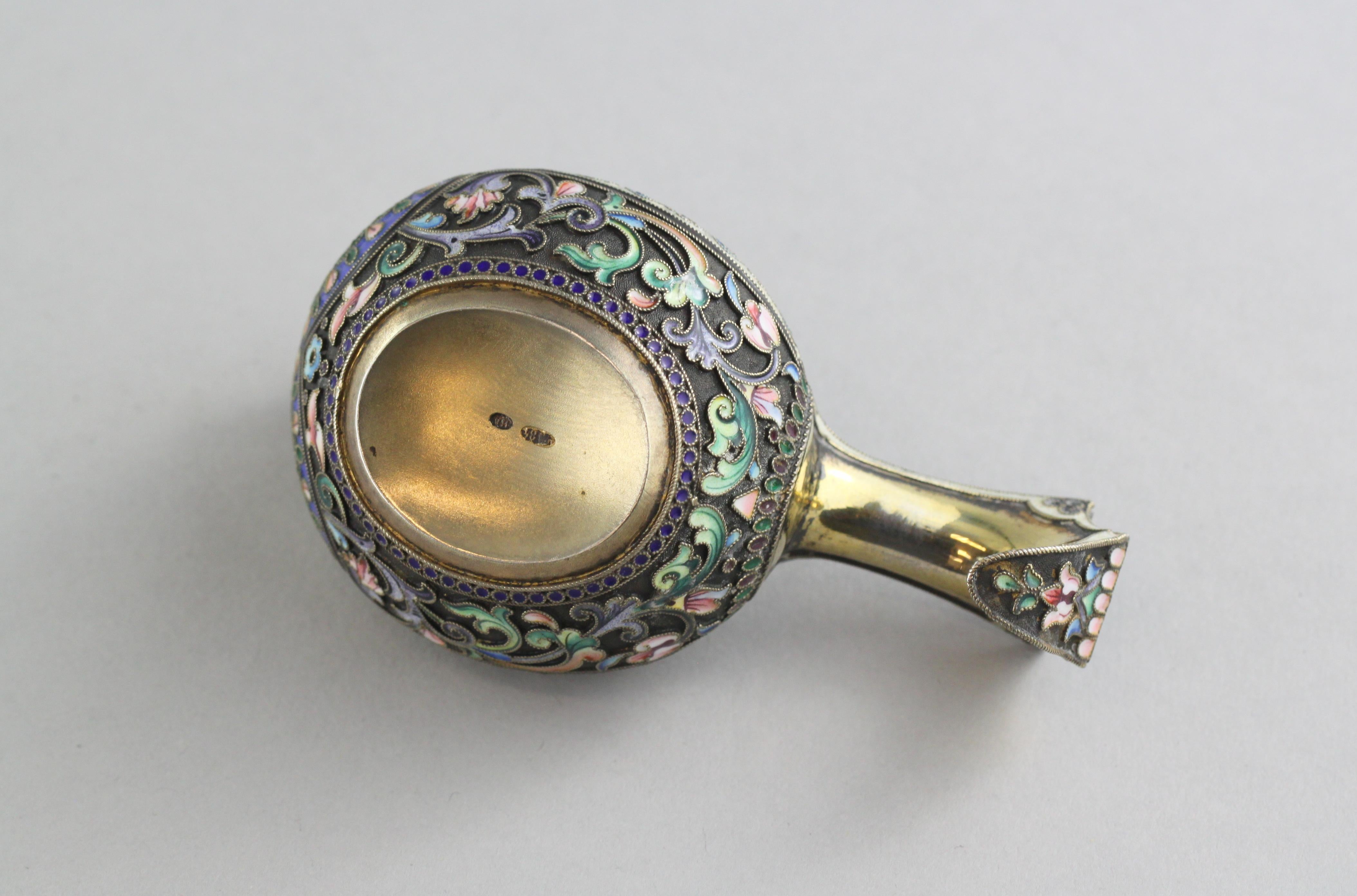 Antique Russian Silver and Cloisonné Enamel Kovsh, Nikolay Alekseyev 2