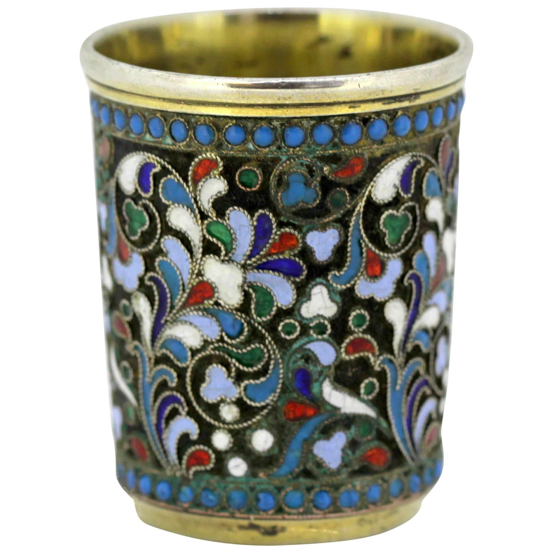 Antique verre à liqueur russe en argent et émail:: probablement de Nikolai Pavlovich Pavlov