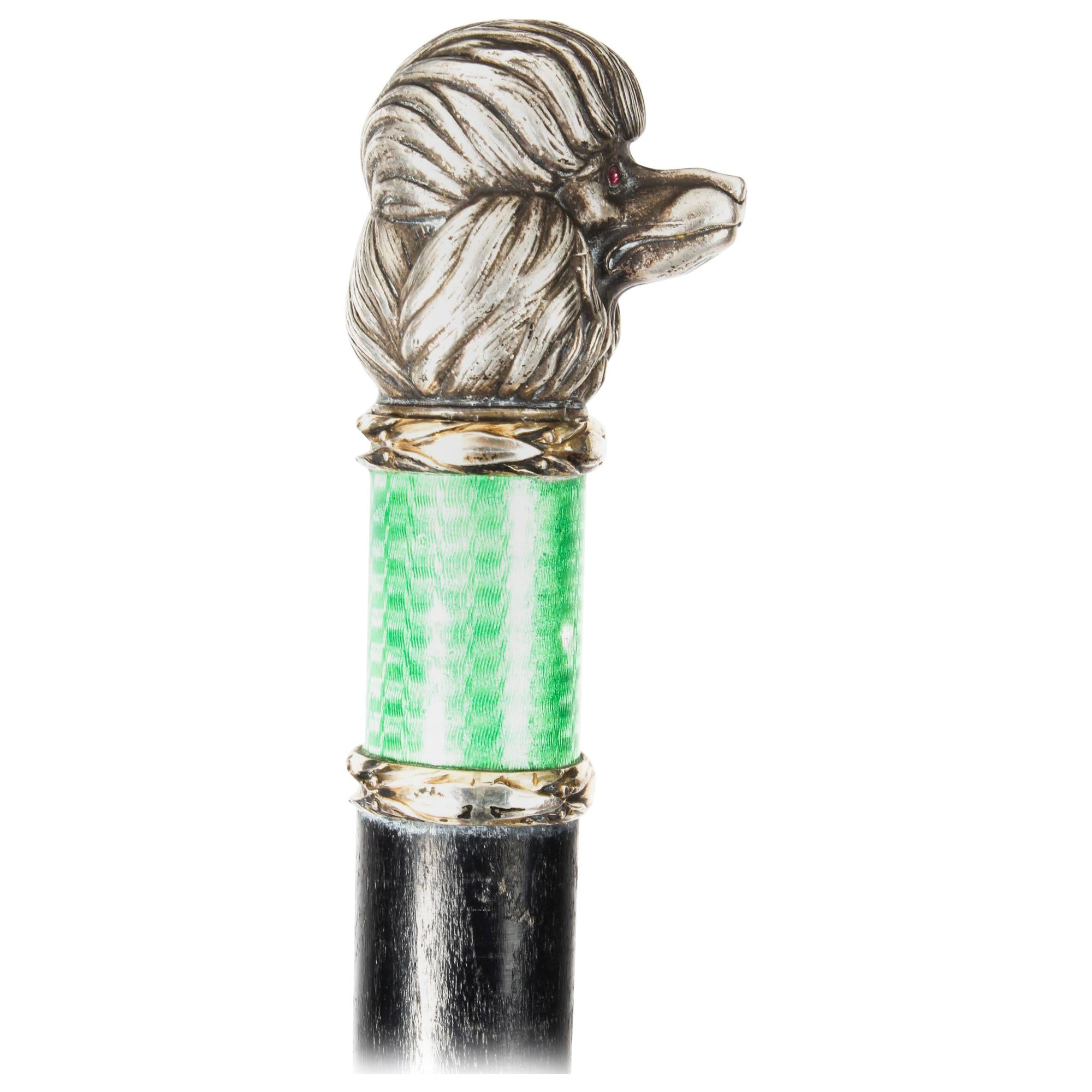 Antique Russian Silver and Enamel Walking Stick Cane, 19th Century