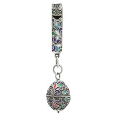 Antique Russian Silver Cloisonne Enamel Whistle and Egg Pendant, 84 Standard