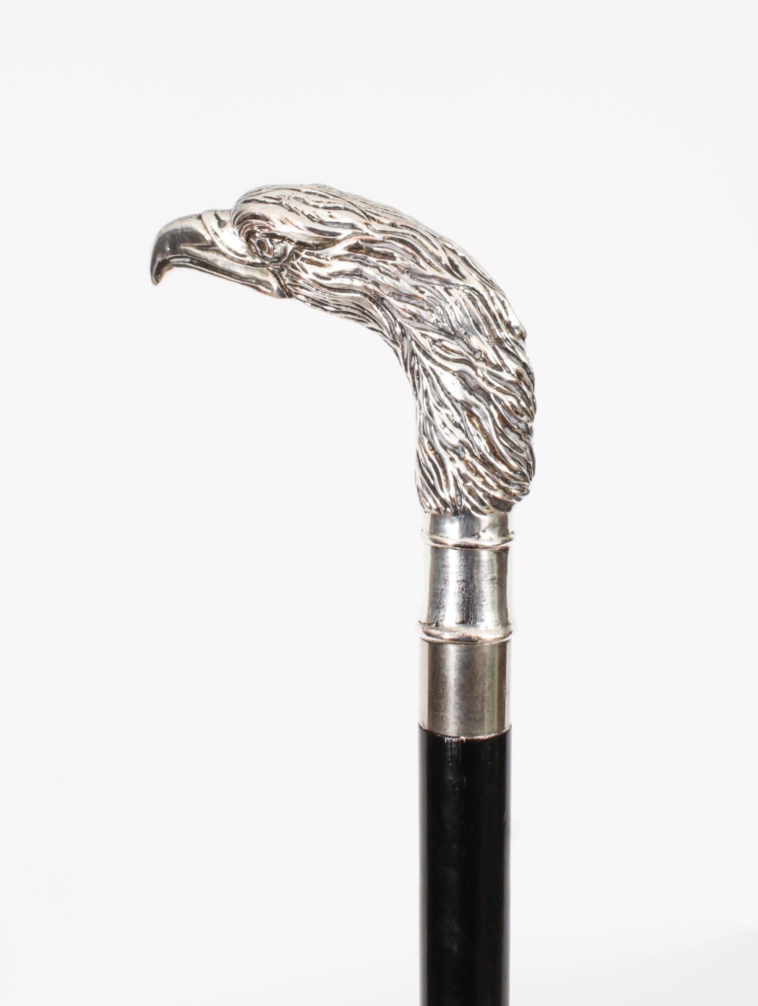 Antique Continental Silver Eagle Handle Walking Stick 19th Century In Good Condition In London, GB