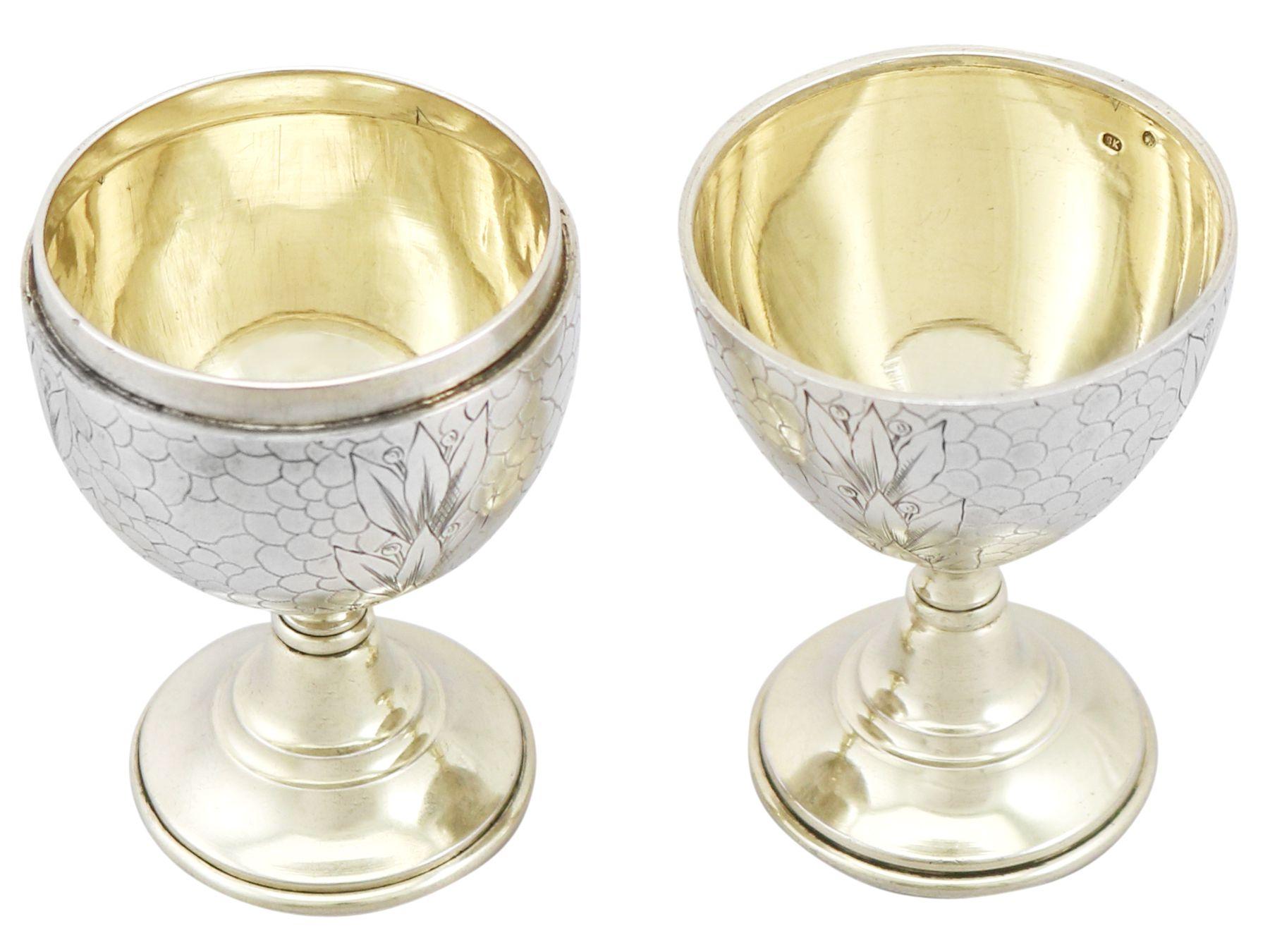 Engraved Antique Russian Silver Egg Cups For Sale