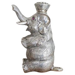 Antique Russian Silver Elephant Figurine with Ruby Eyes, Silver Perfume Bottle