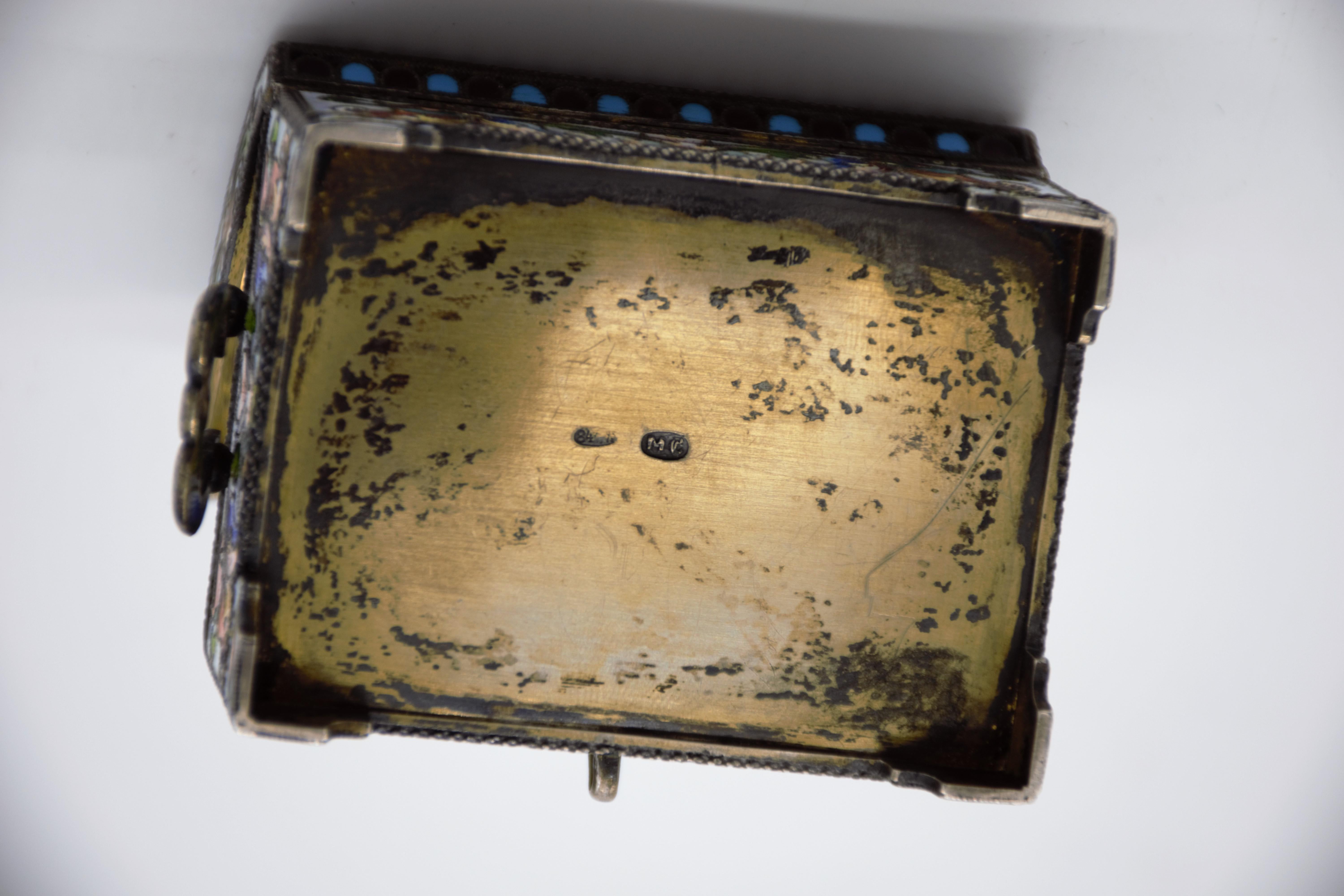 Enameled Antique Russian Silver Enamel chest shaped box, by Maria Semenova, Moscow ca1900