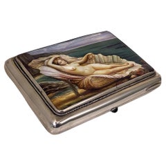 Antique Russian Silver Enamel Nude Cigarette Case Box, Moscow, C.1910