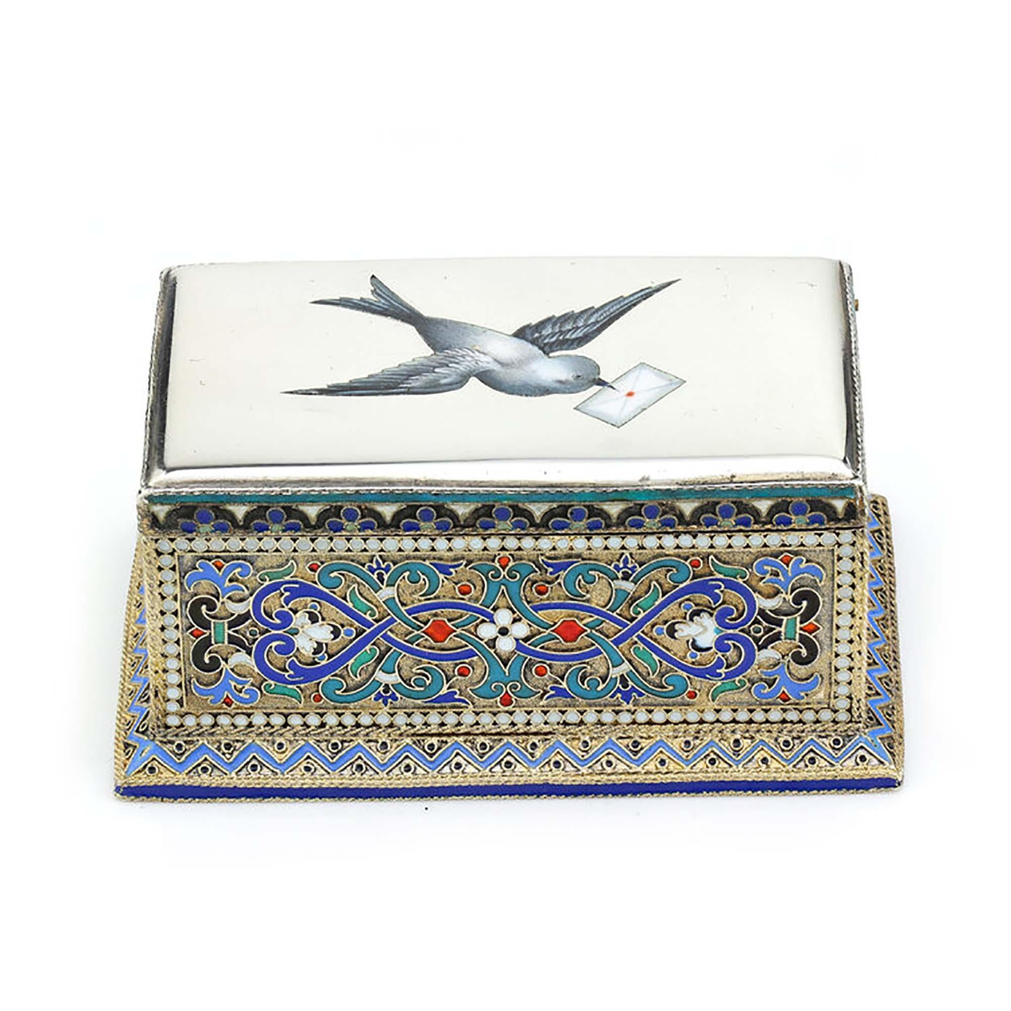 Antique Russian Silver Enamel Stamp Box 9